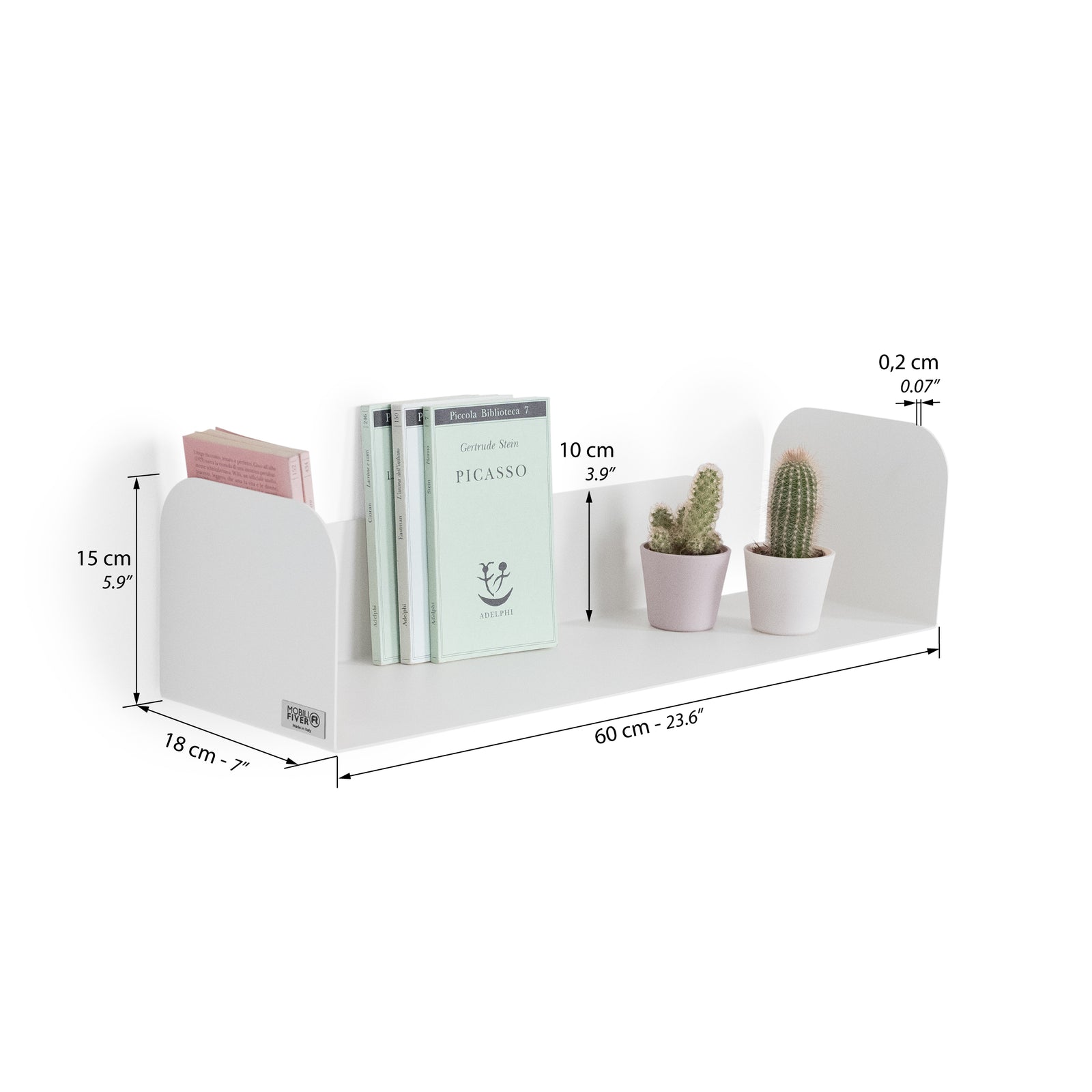 Mensola in metallo Camilla a U, 60x18x15 cm, Bianco - Immagine tecnica 1