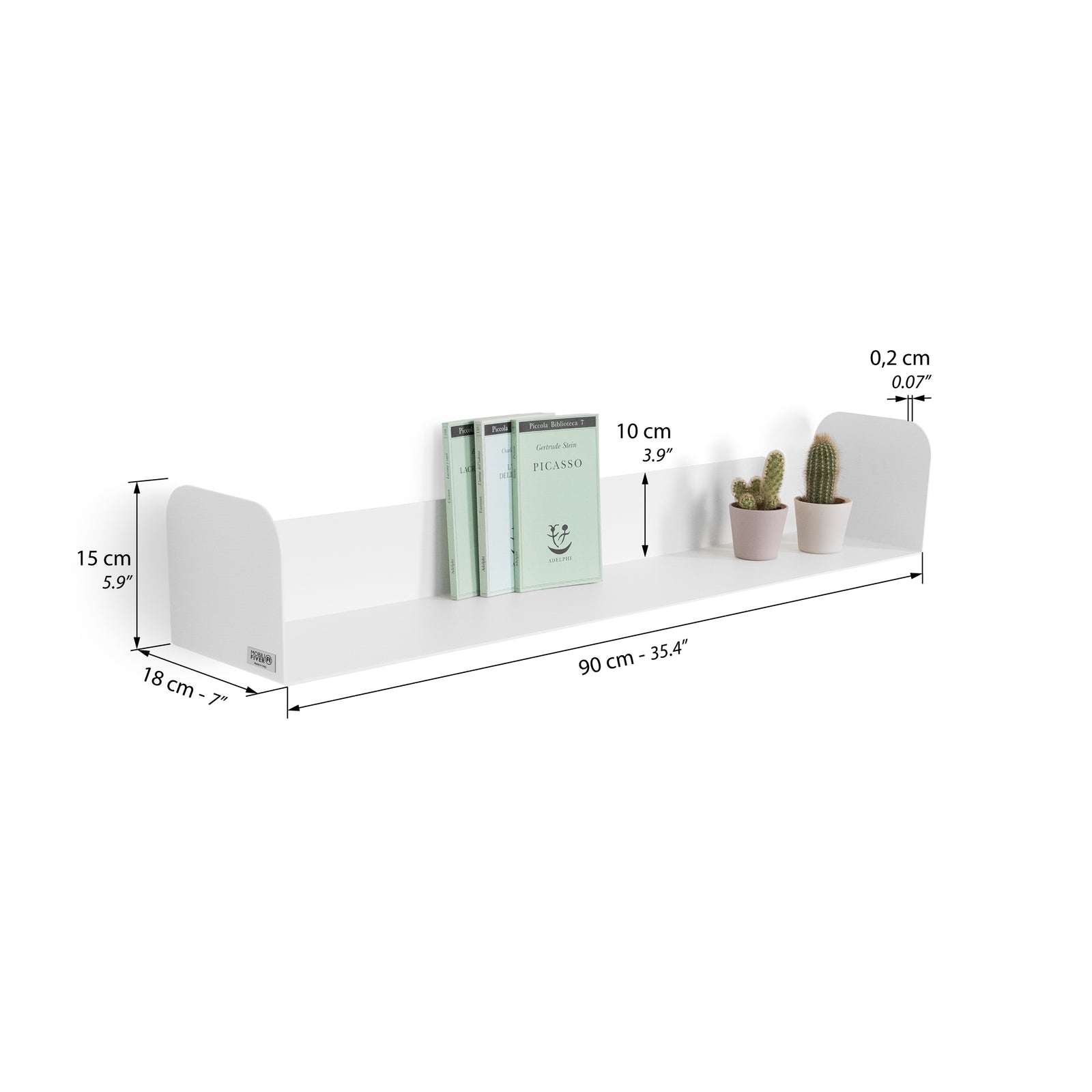 Mensola in metallo Camilla a U, 90x18x15 cm, Bianco - Immagine tecnica 1