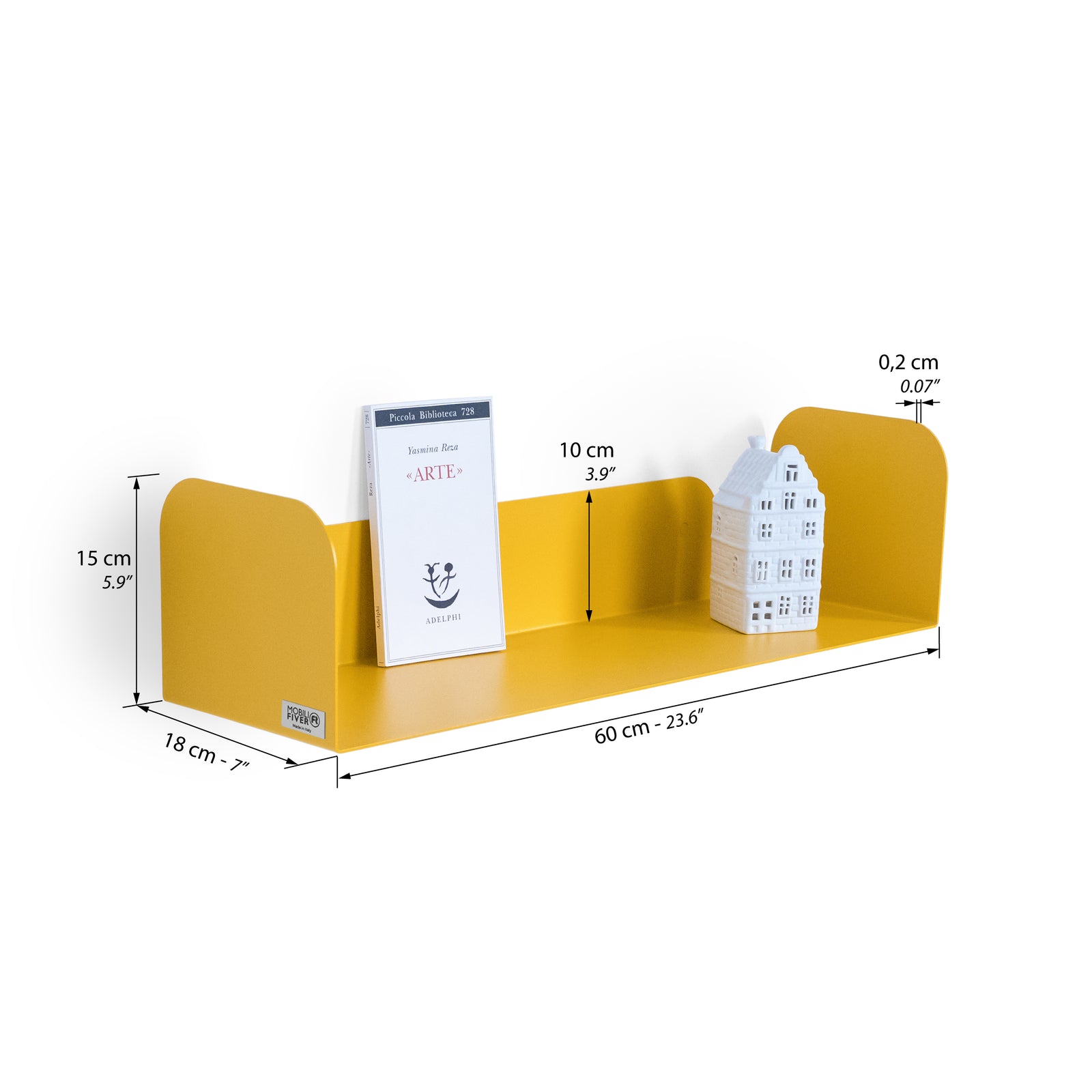 Metallregal Camilla U-Form, 60x18x15 cm, Senfgelb - Immagine tecnica 1