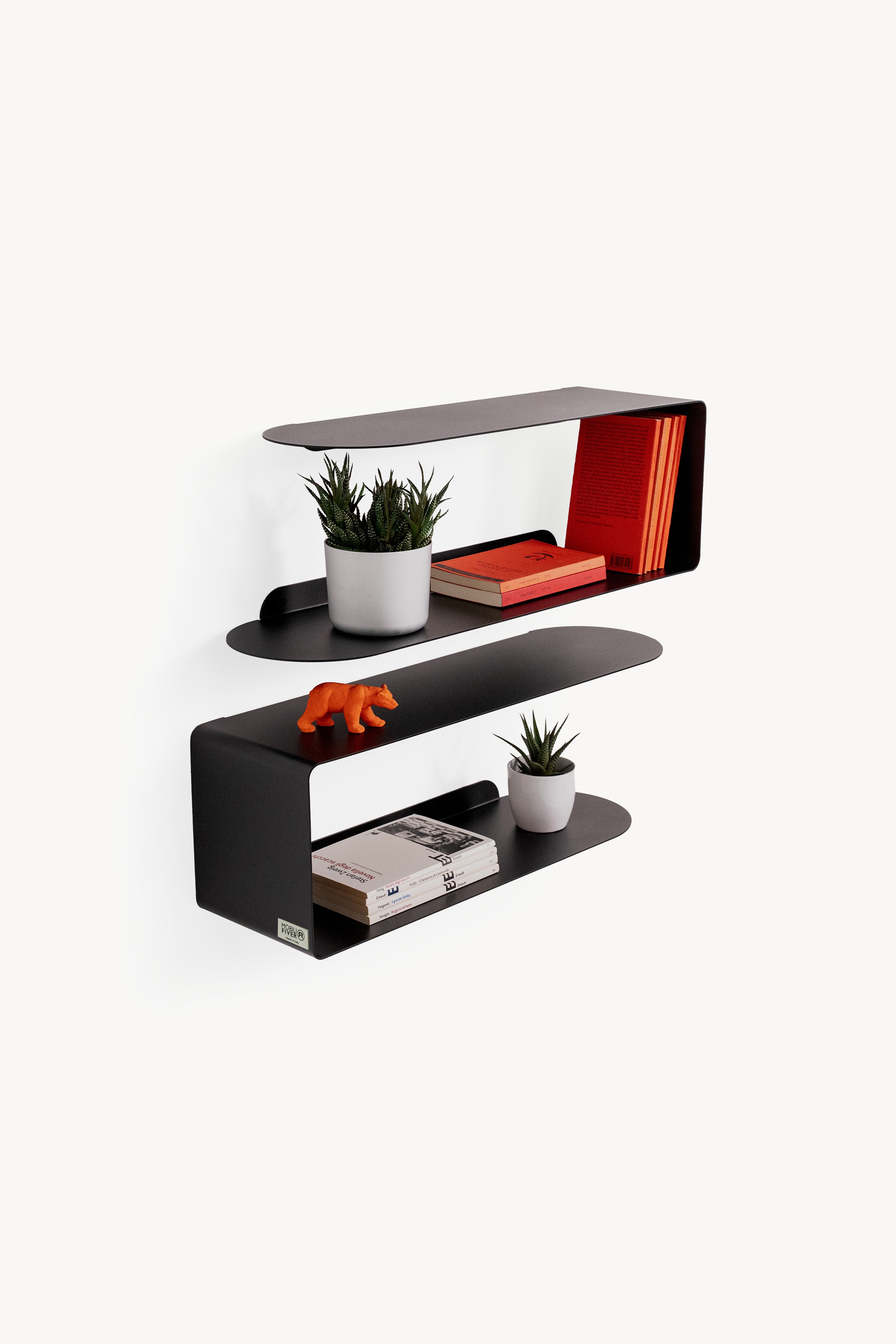 Coppia di mensole in metallo Camilla a C, 60x18x20 cm, Nero