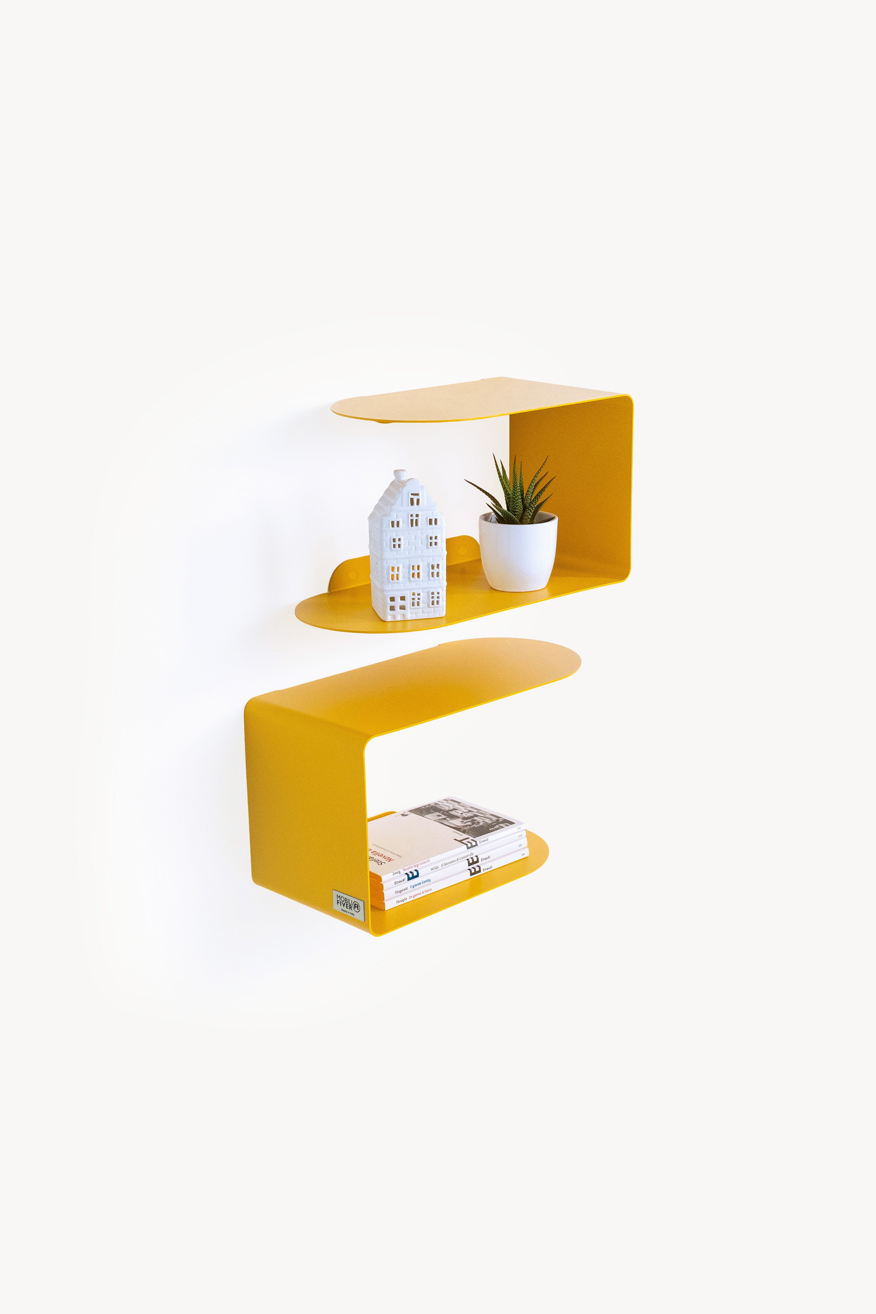 Coppia di mensole in metallo Camilla a C, 35x18x20 cm, Giallo Senape - Immagine principale