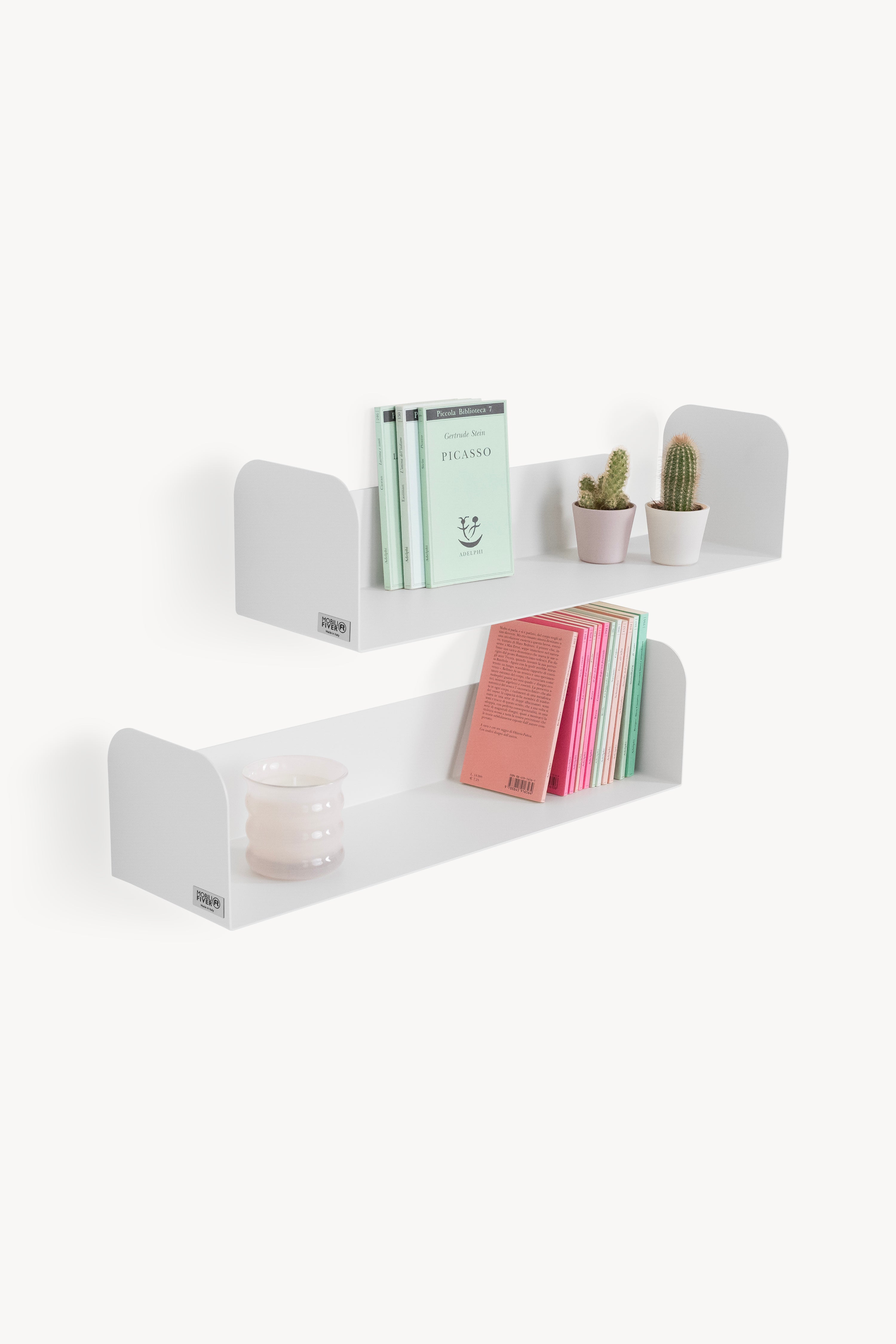 Coppia di mensole in metallo Camilla a U, 60x18x15 cm, Bianco