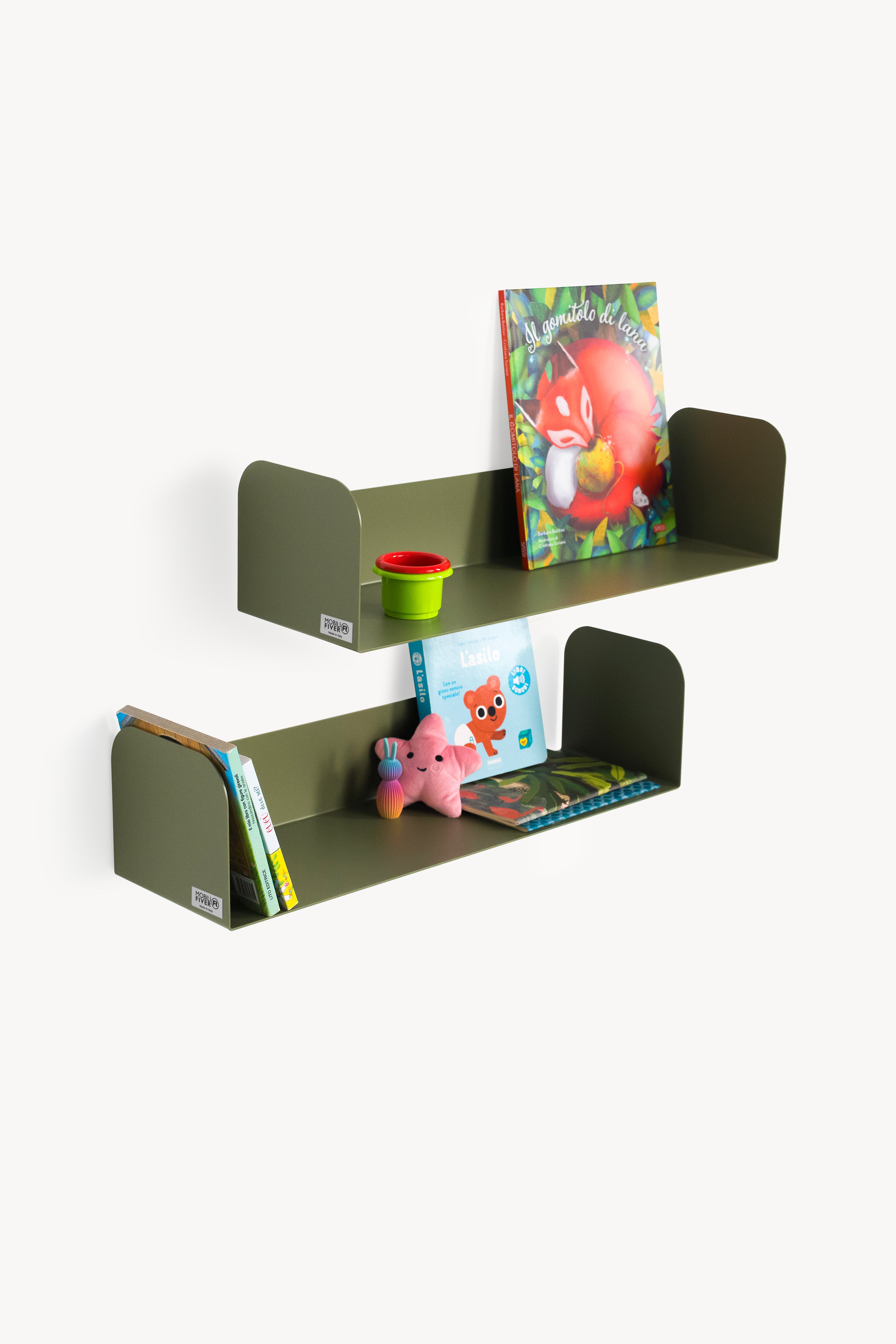 Coppia di mensole in metallo Camilla a U, 60x18x15 cm, Verde Olivia
