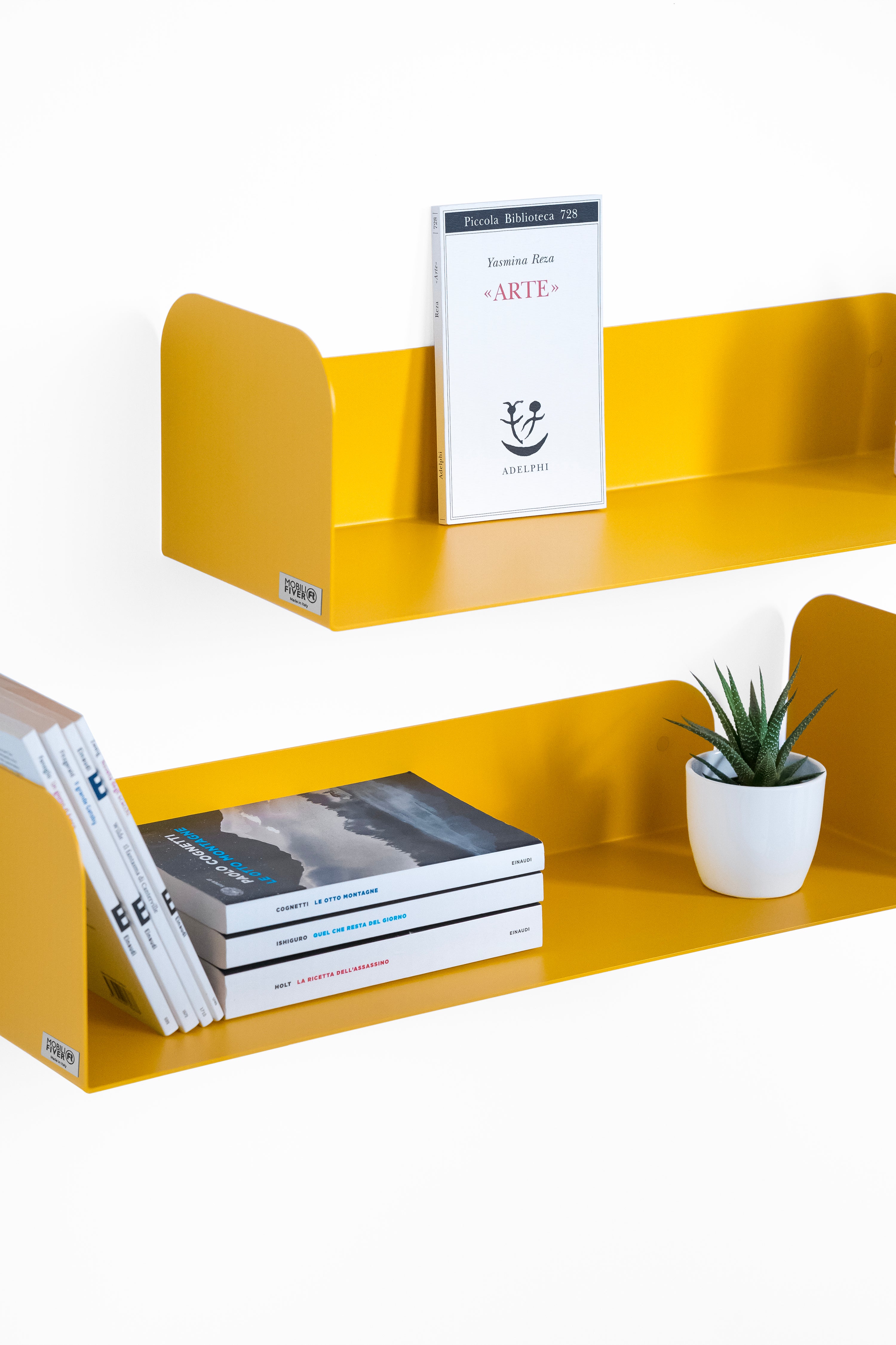 Coppia di mensole in metallo Camilla a U, 60x18x15 cm, Giallo Senape - Immagine dettaglio 1