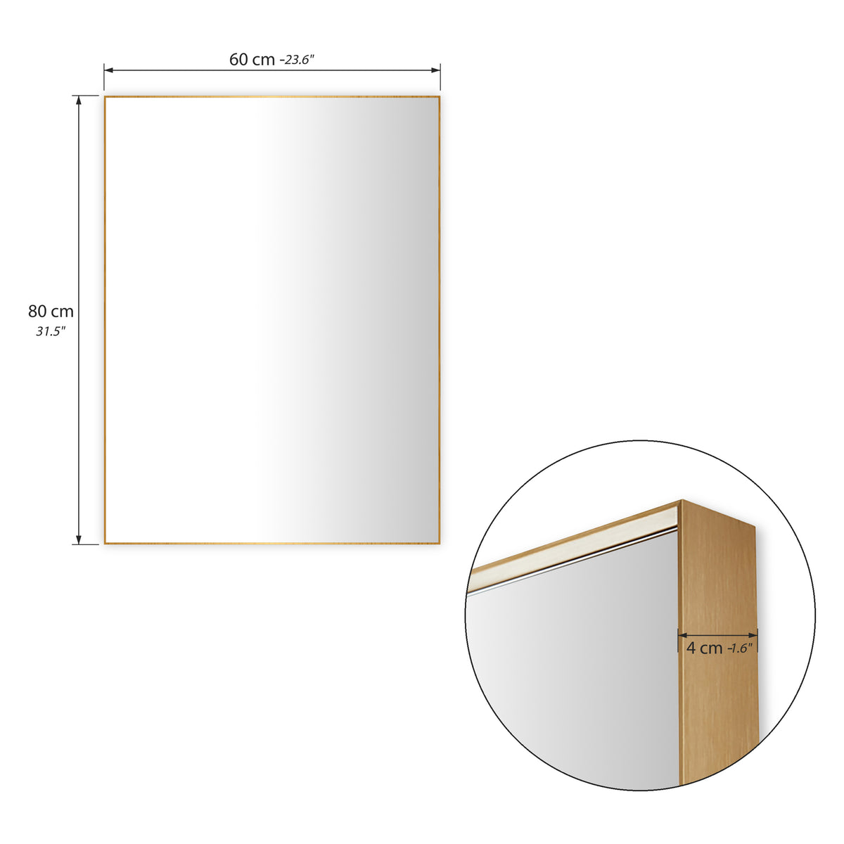 Agata Rectangular Mirror, 80x60 cm, gold aluminium frame - Immagine tecnica 1