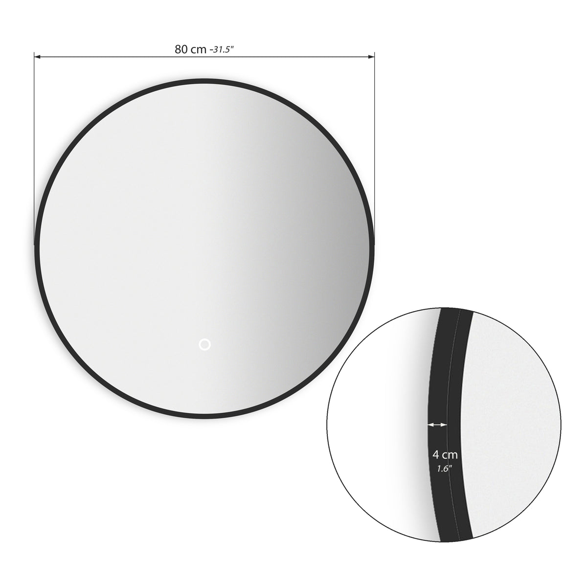 Miroir rond à LED Alice, Ø 80 cm, lumière blanc chaud - Immagine tecnica 1