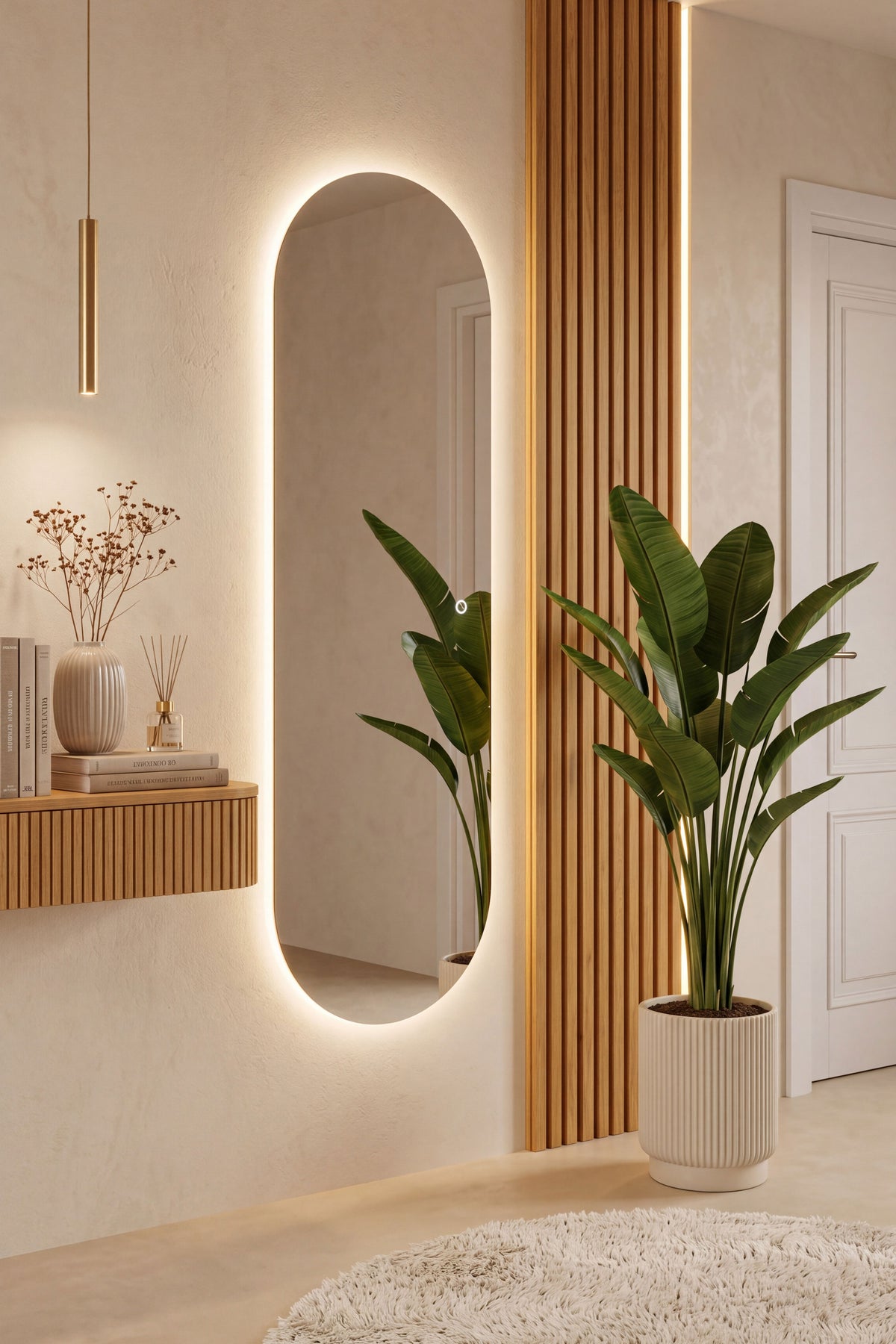 Miroir ovale à LED Atena, 150x50 cm, lumière chaude - Image d’ensemble 1