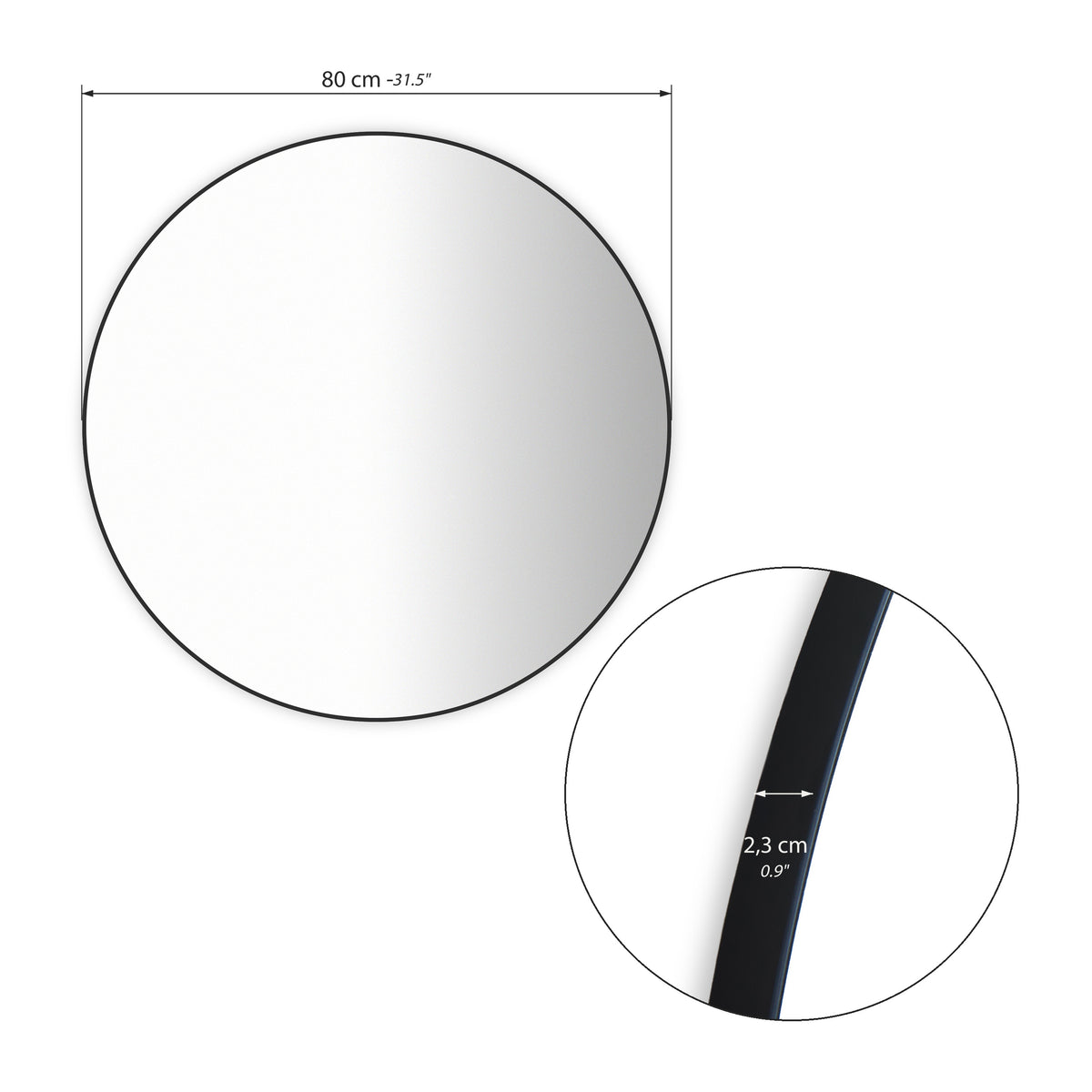 Miroir rond Carlotta, Ø 80 cm, cadre en acier noir - Immagine tecnica 1