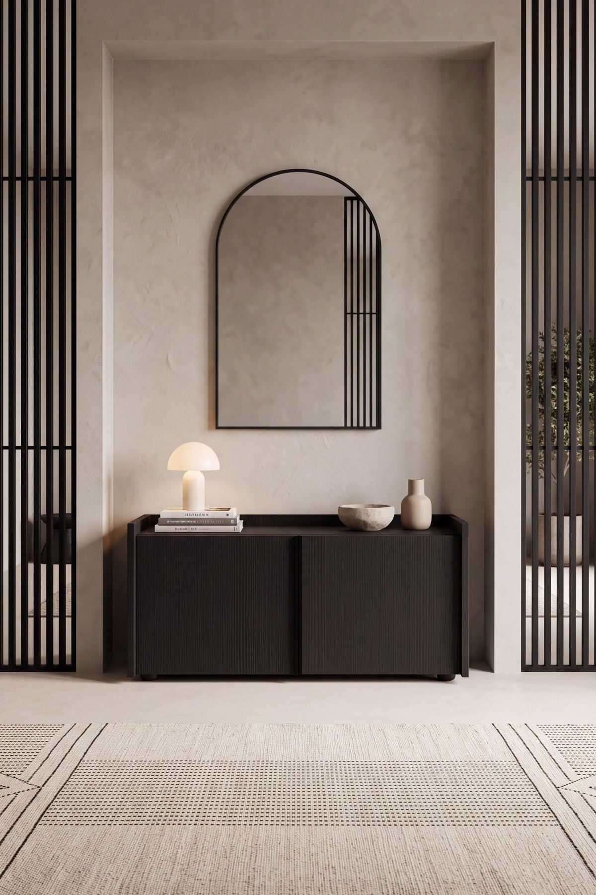 Bogenspiegel Camilla, 60x90 cm, schwarzer Metallrahmen - Set-Bild 1