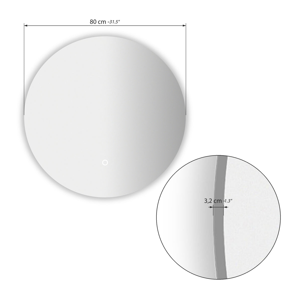 Miroir rond à LED Cristina, Ø 80 cm, lumière blanc chaud - Immagine tecnica 1