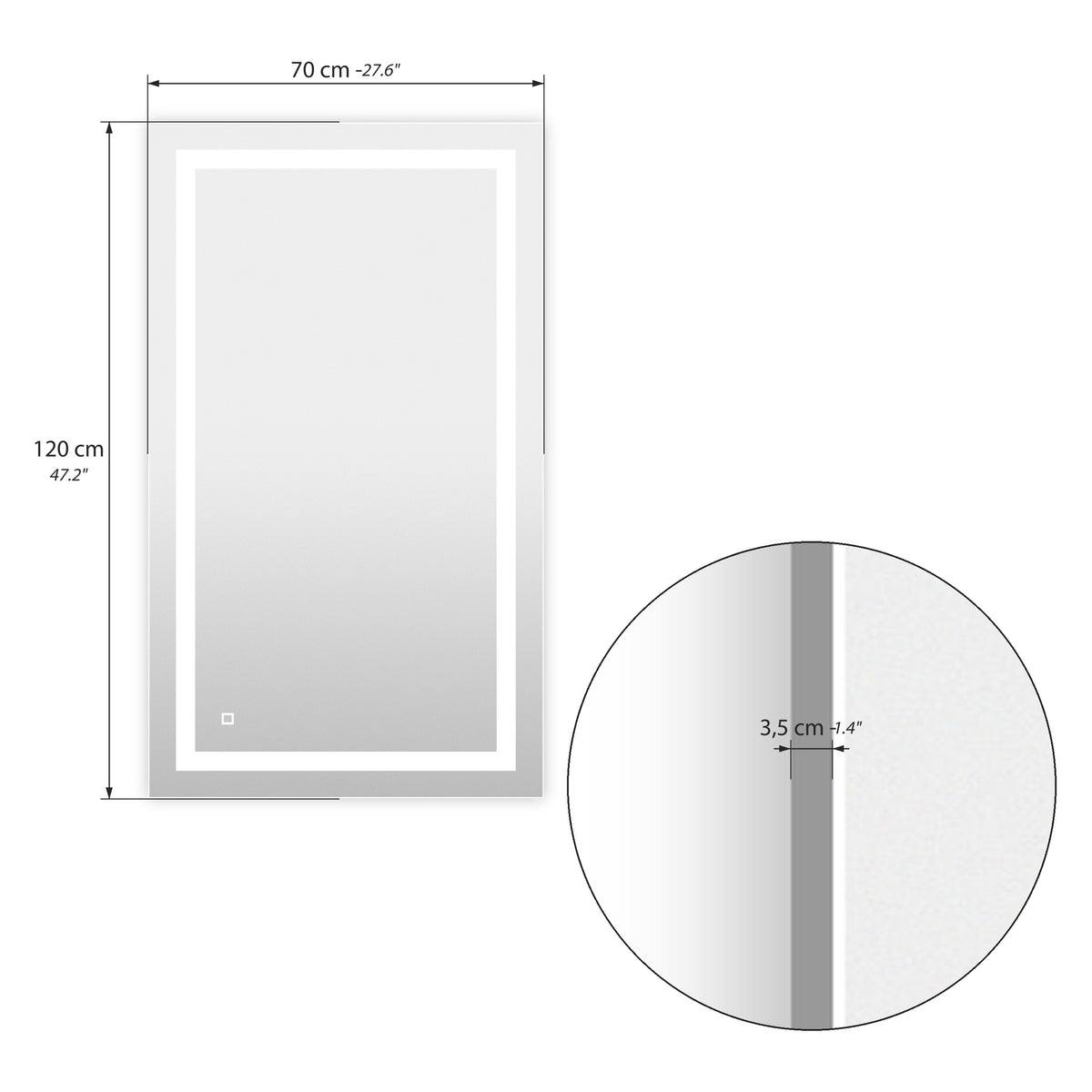 Erica rectangular LED mirror, 120x70 cm, warm white light - Immagine tecnica 1