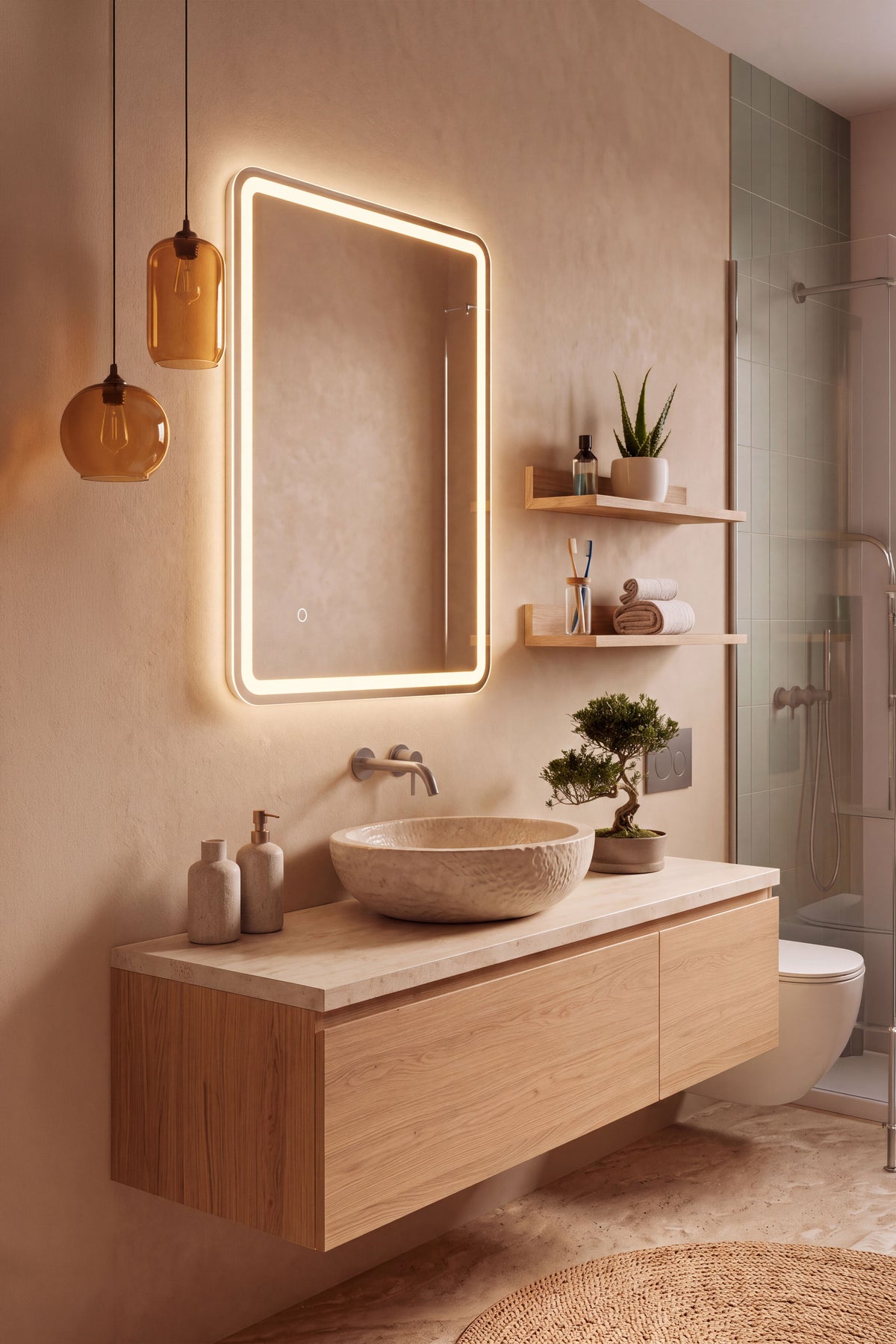 Rectangular LED mirror Erica, 60x80 cm, warm white light - Set image 1