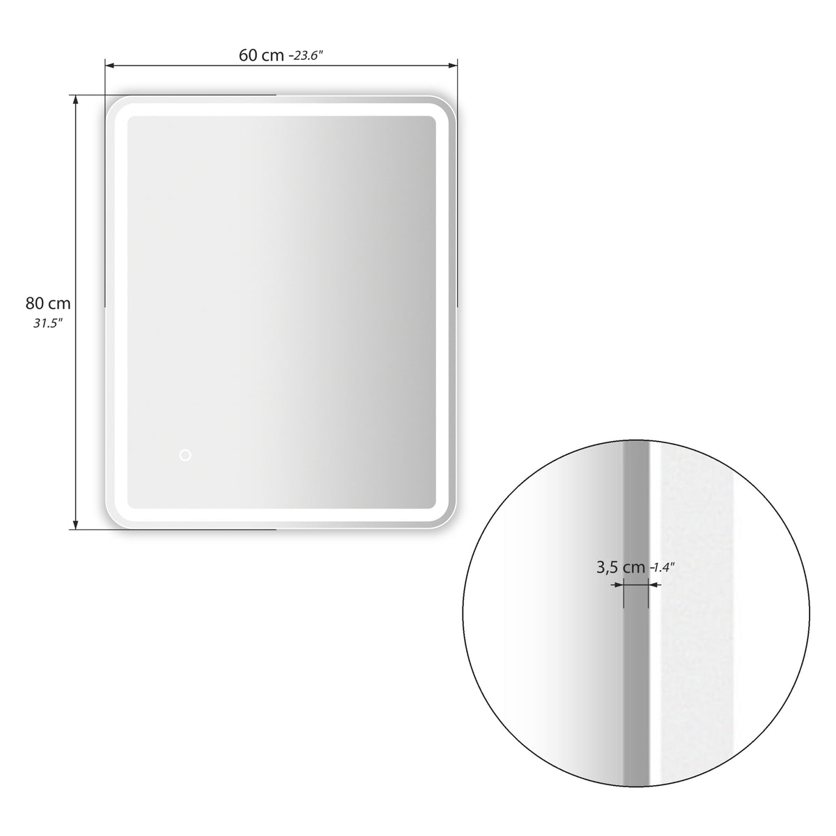 Rectangular LED mirror Erica, 60x80 cm, warm white light - Immagine tecnica 1