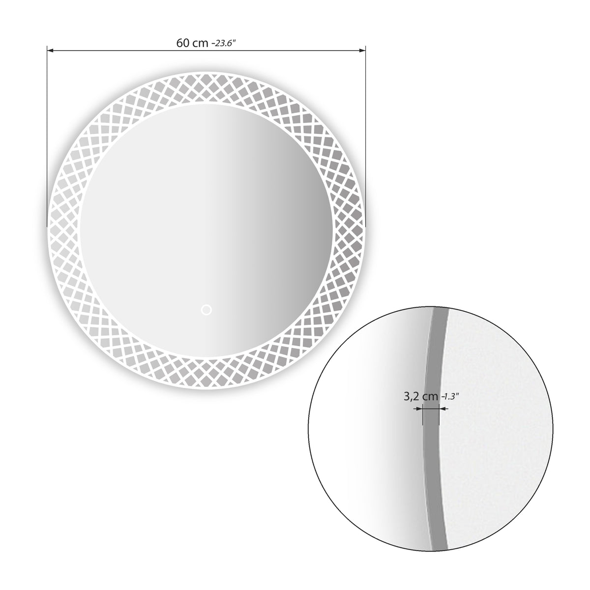 Miroir rond à LED Lidia, Ø 60 cm, lumière chaude - Immagine tecnica 1