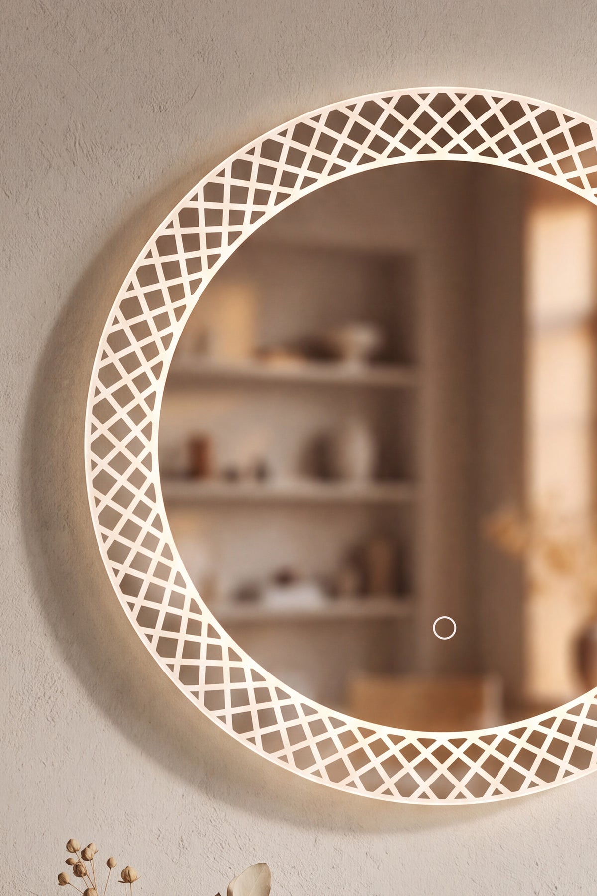 Miroir rond à LED Lidia, Ø 80 cm, lumière chaude