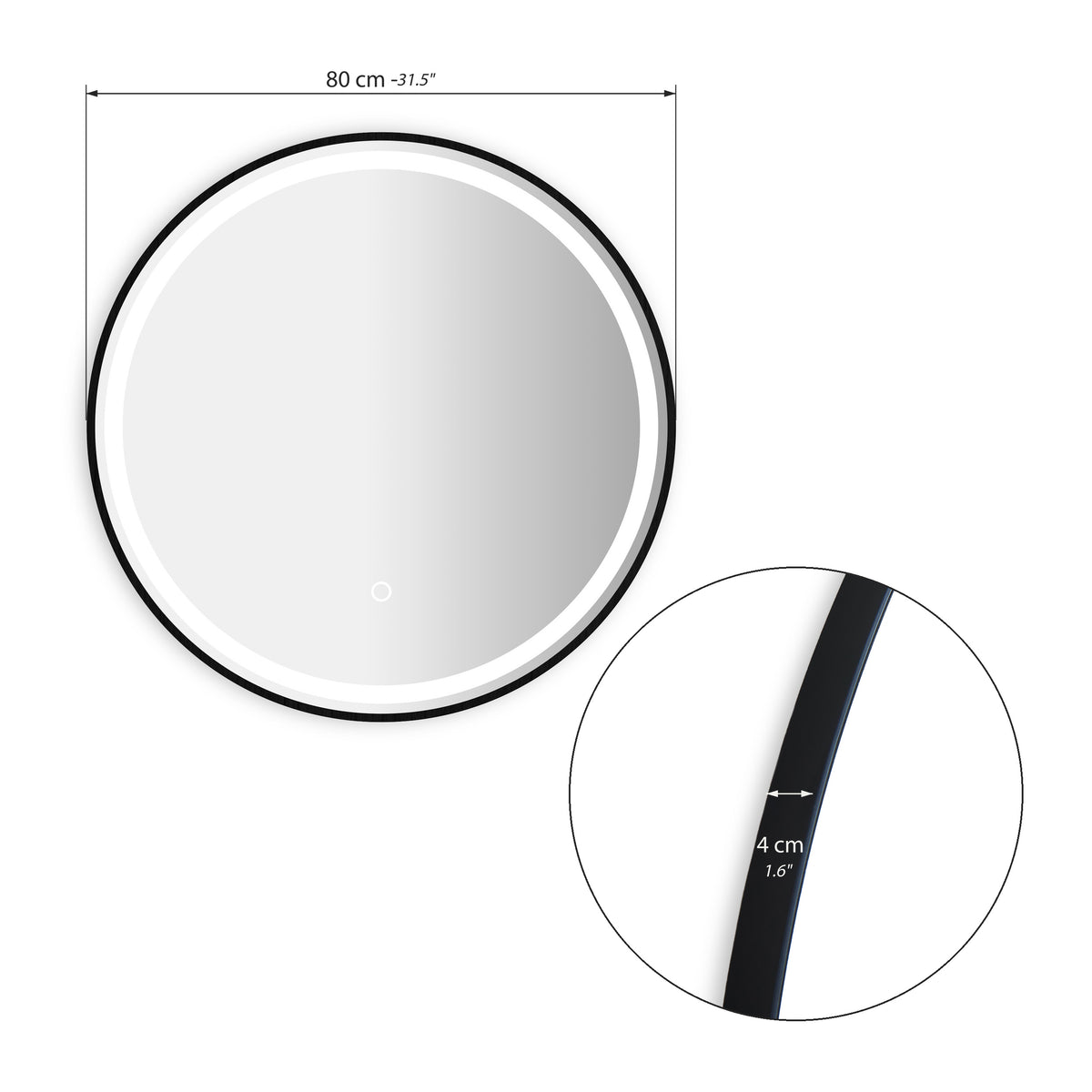 Miroir rond à LED Luna, Ø 80 cm, lumière blanc chaud - Immagine tecnica 1