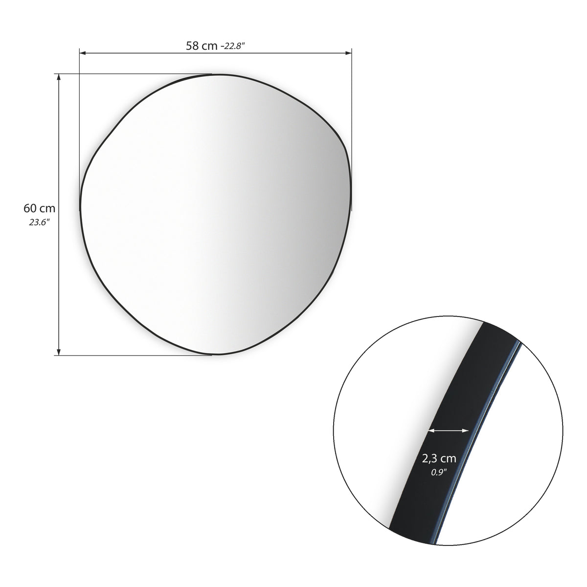 Pietro Irregular Wall Mirror, 60x58 cm, Black Steel Frame - Immagine tecnica 1