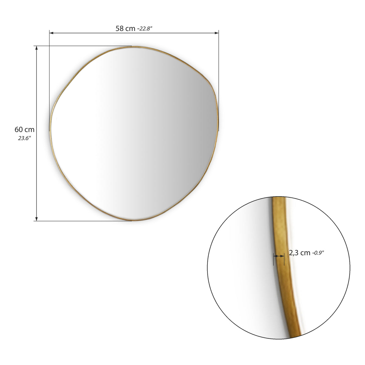 Pietro Irregular Wall Mirror, 60x58 cm, Brass-Coloured Steel Frame - Immagine tecnica 1