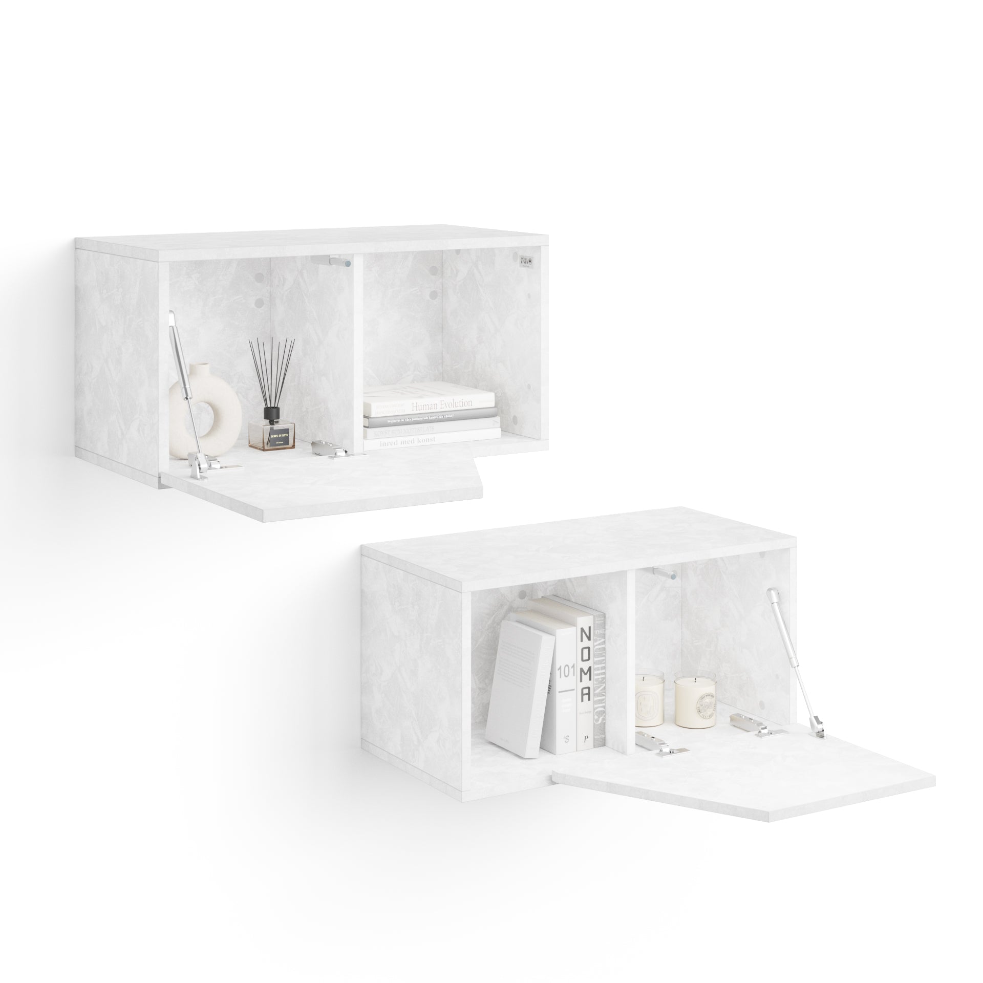 Wandkasten Emma 70 met neergaande klepdeuren cement wit