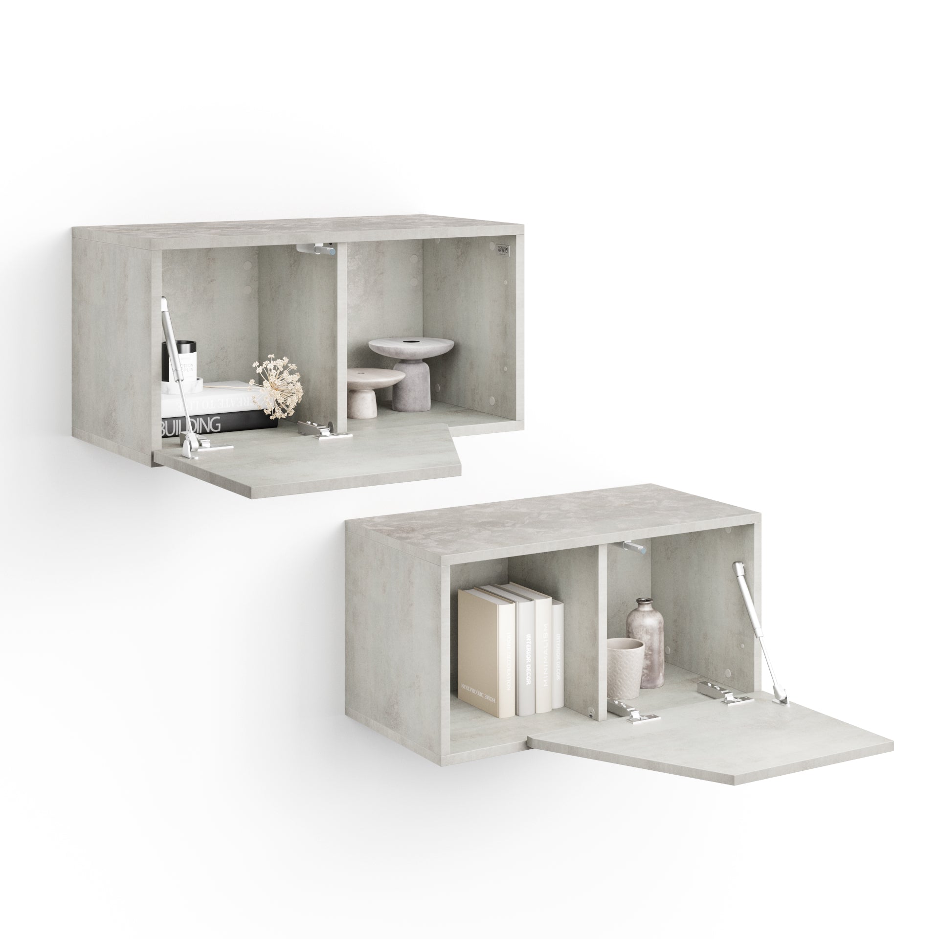 Wandkasten Emma 70 met neergaande klepdeuren grijs beton
