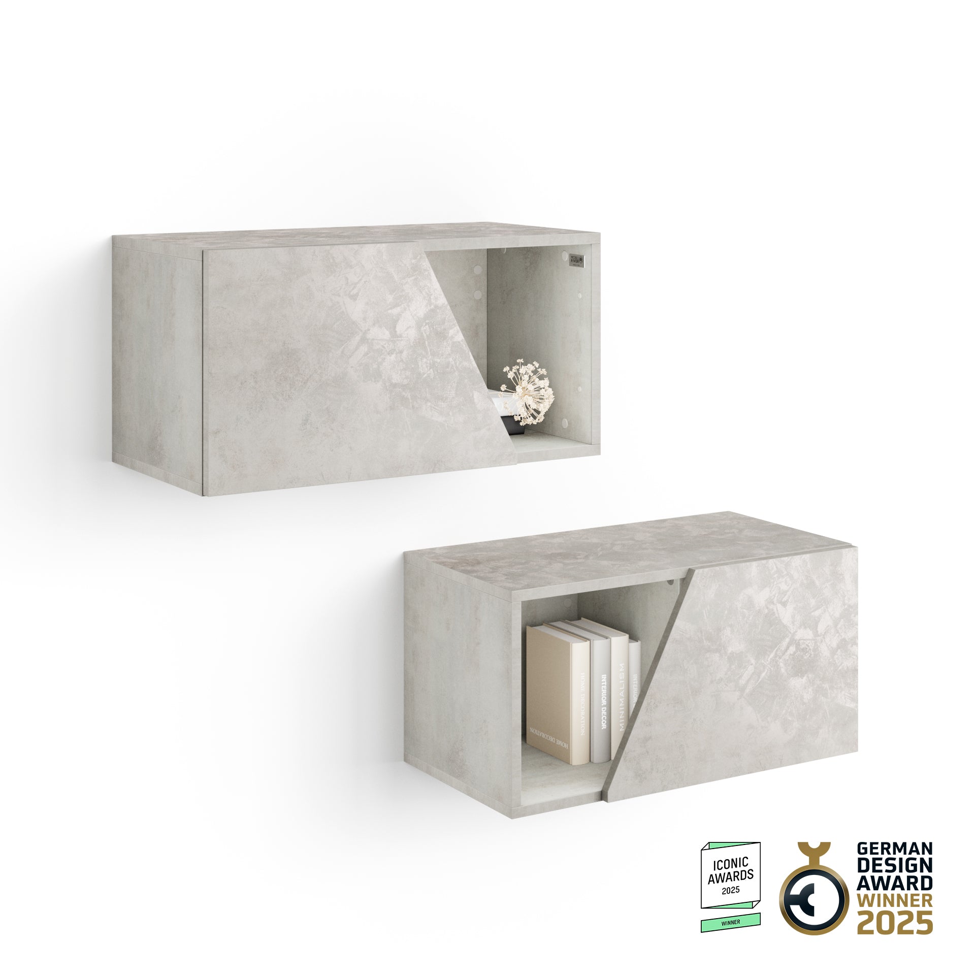 Coppia di pensili Emma 70 Con Anta a Ribalta, Grigio Cemento