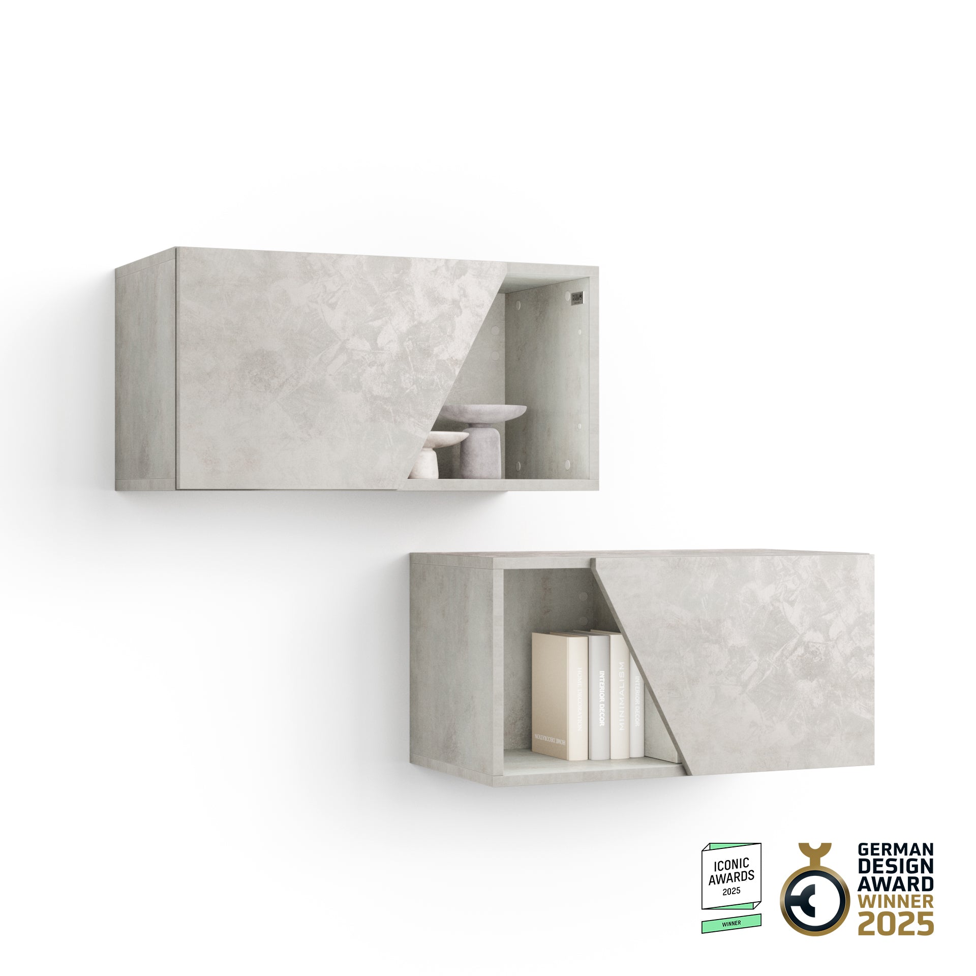 Armoires Suspendues Emma 70 Avec Porte Relevable, Gris Béton