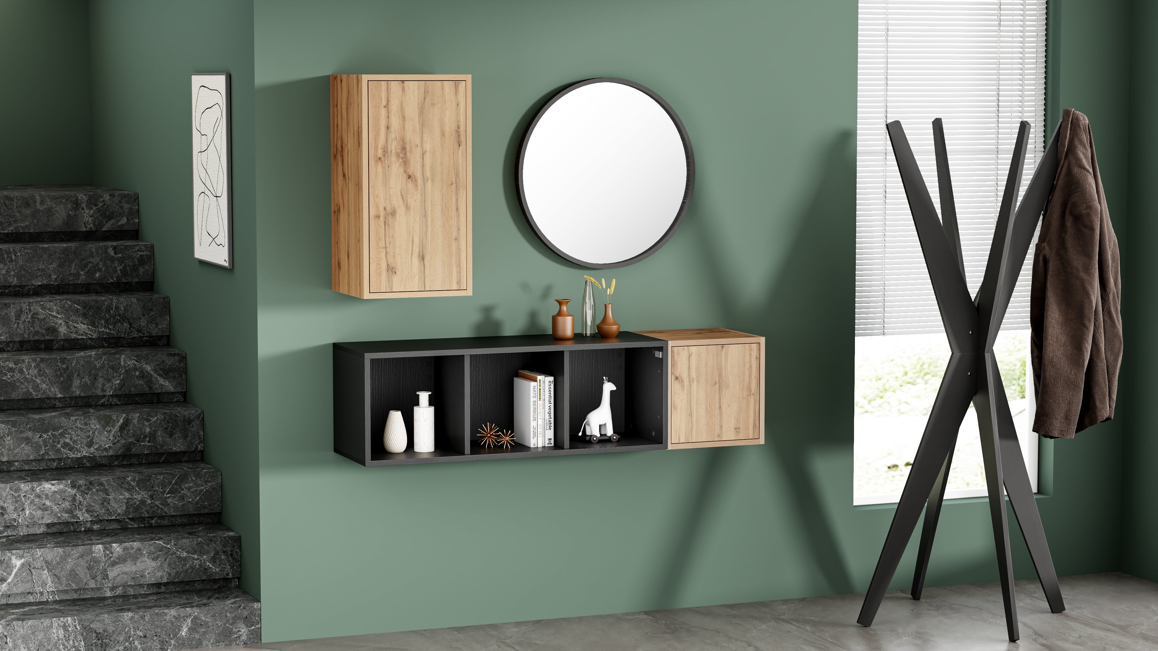 Iacopo Wall Unit 36 with Vertical Door, Rustic Oak - Set image 2