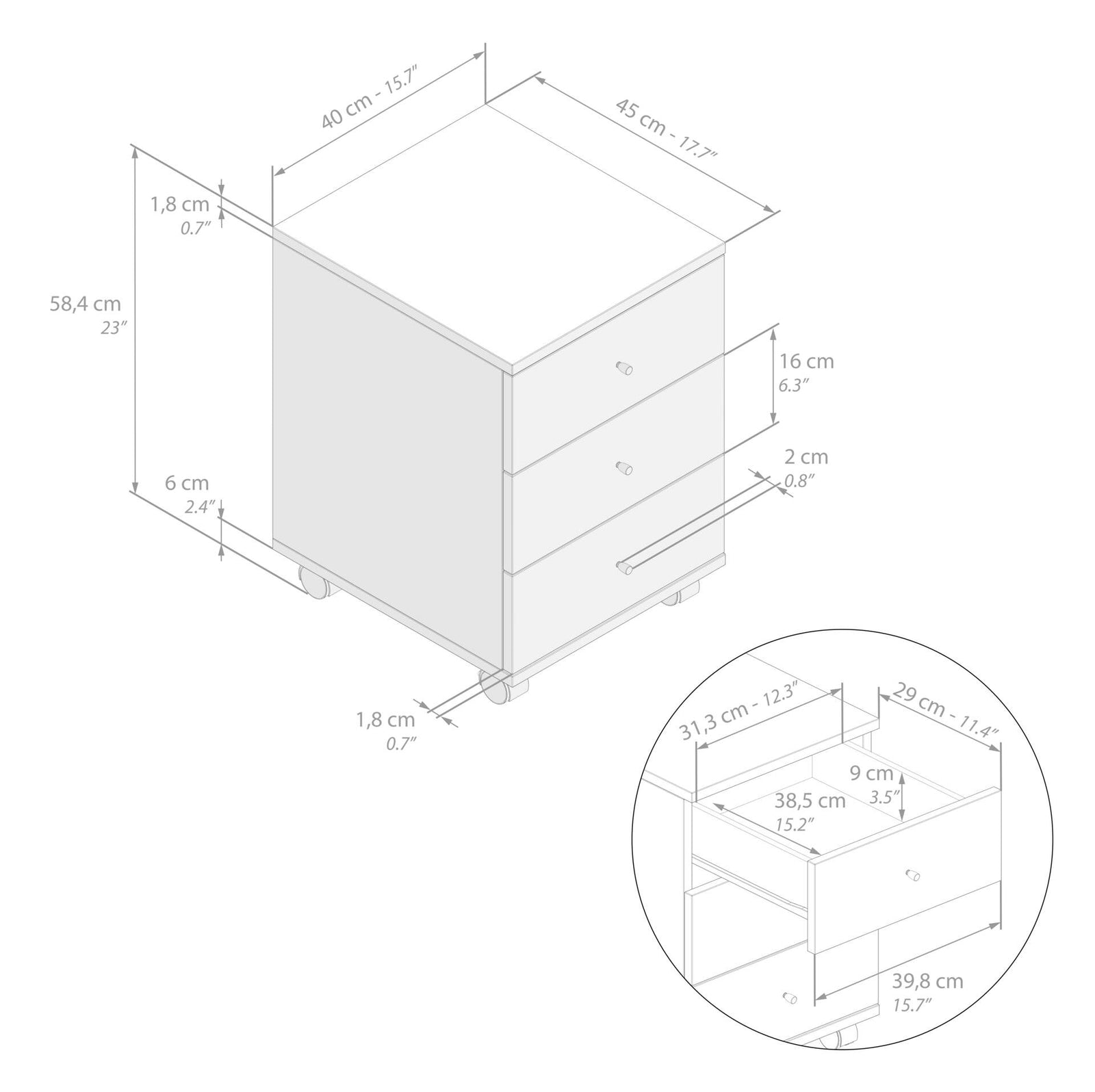 Clara Drawer unit on castors, Matt White - Immagine tecnica 1