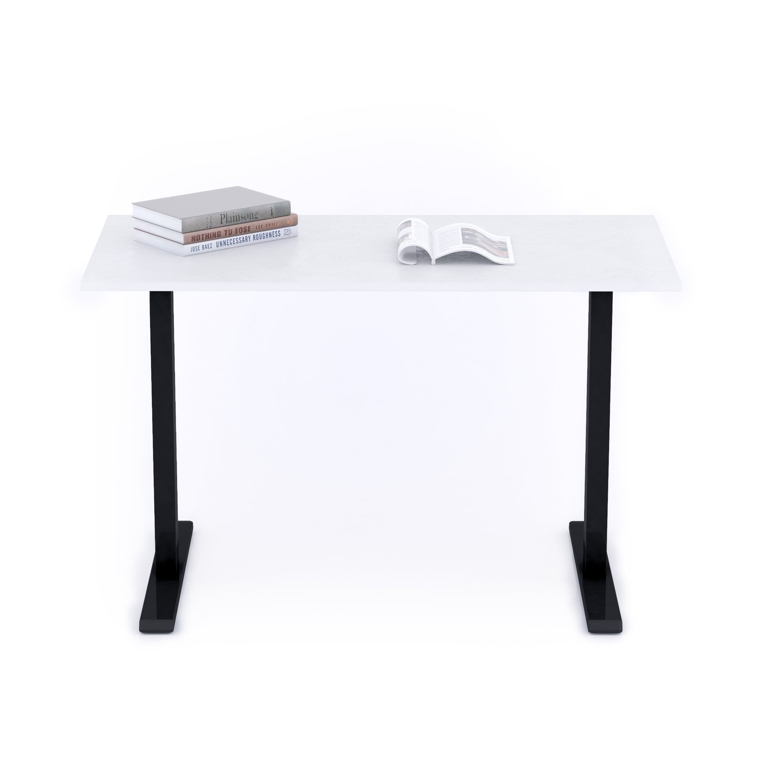 Bureau Clara 120x60, Blanc Béton, avec Pieds Fixes Noirs