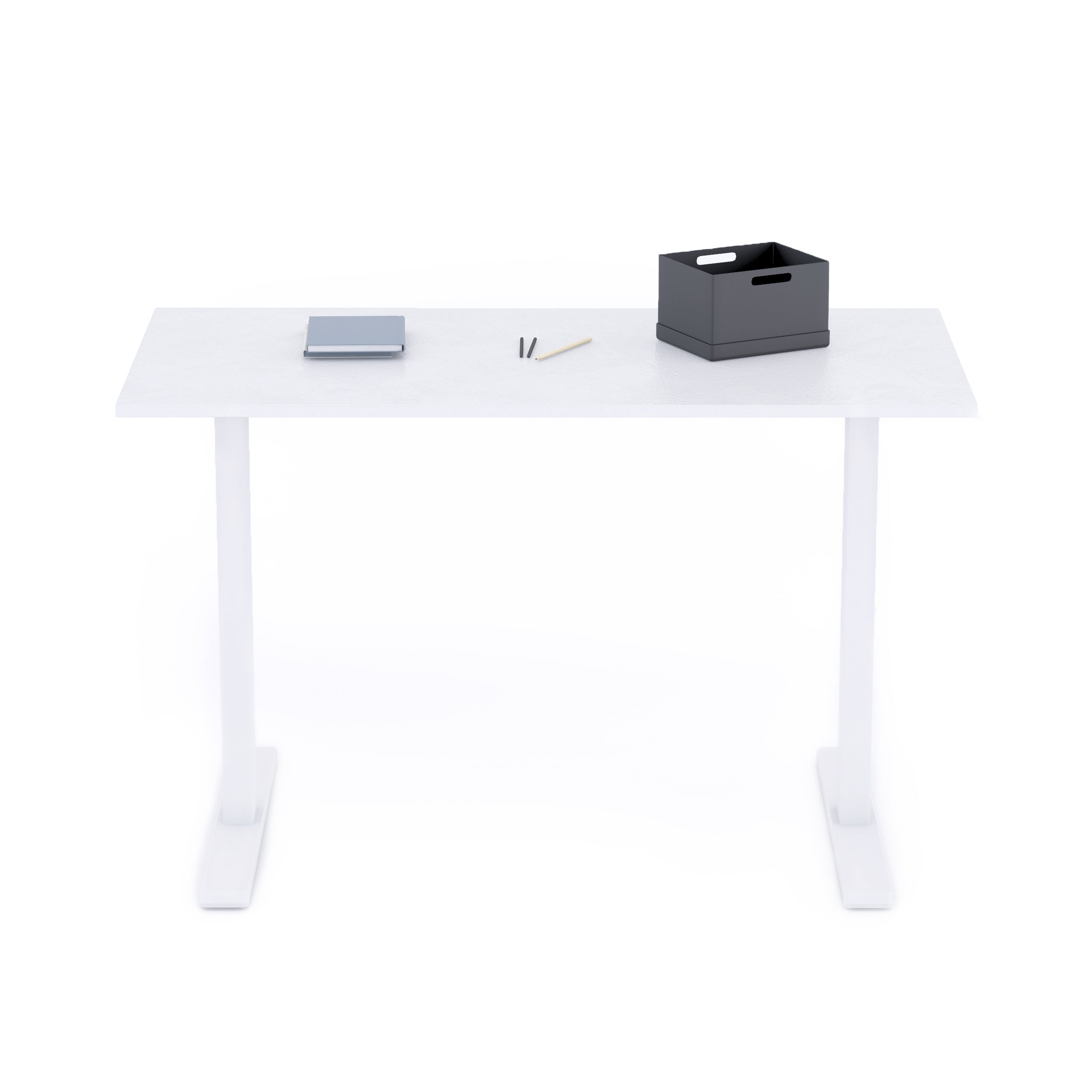 Bureau Clara 120x60, Blanc Béton, avec Pieds Fixes Blancs - Detail image 1