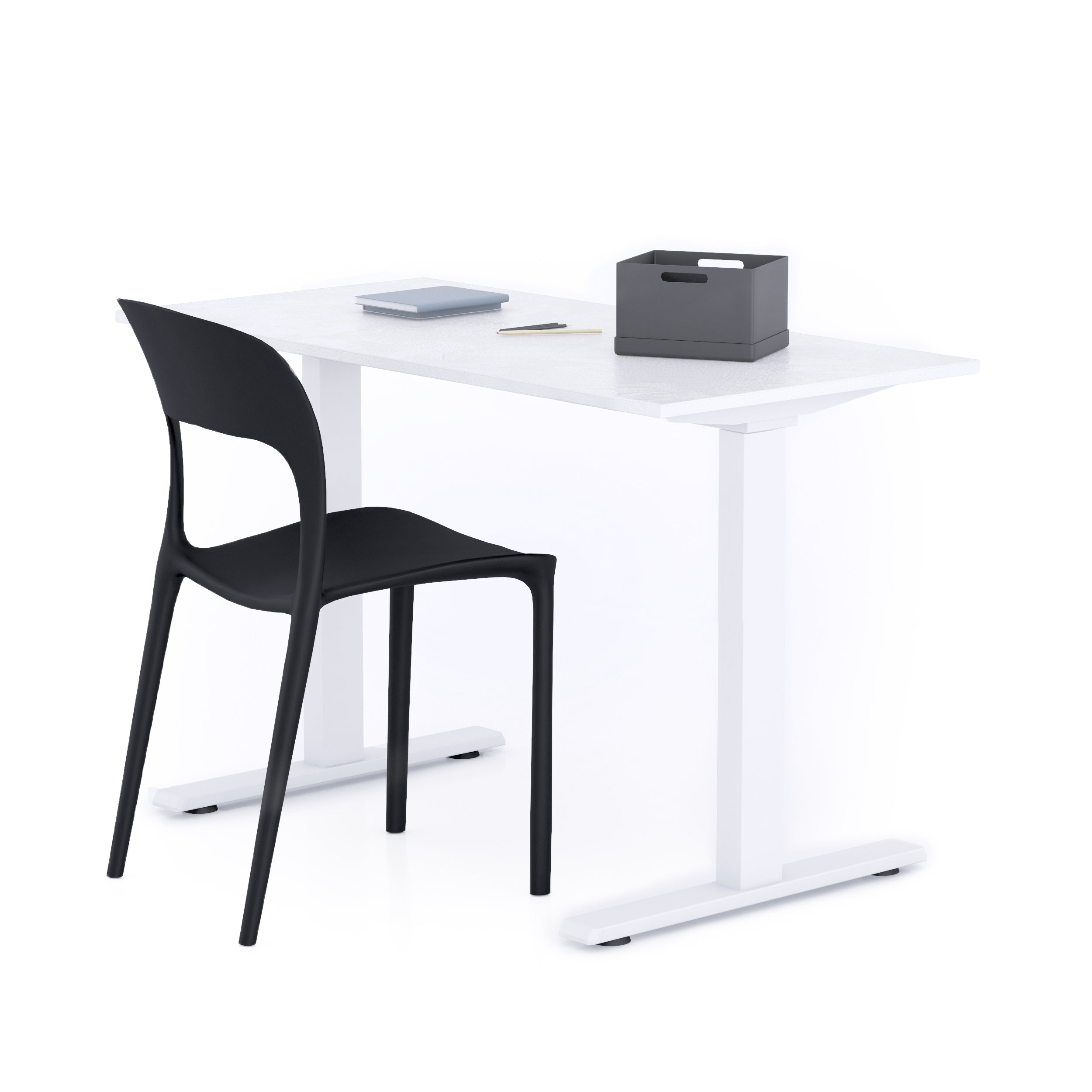 Bureau Clara 120x60, Blanc Béton, avec Pieds Fixes Blancs