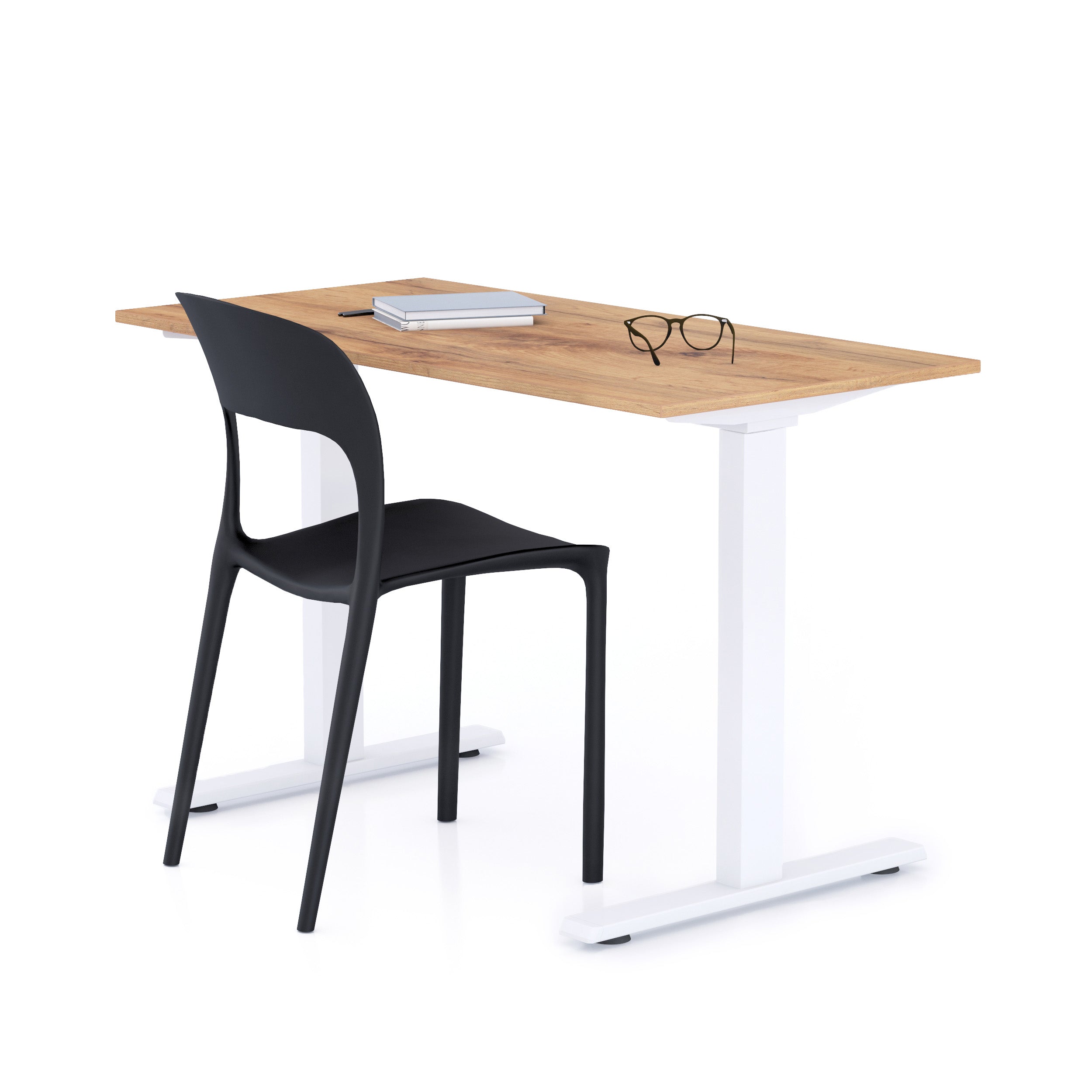 Bureau Clara 120x60, Bois Rustique, avec Pieds Fixes Blancs