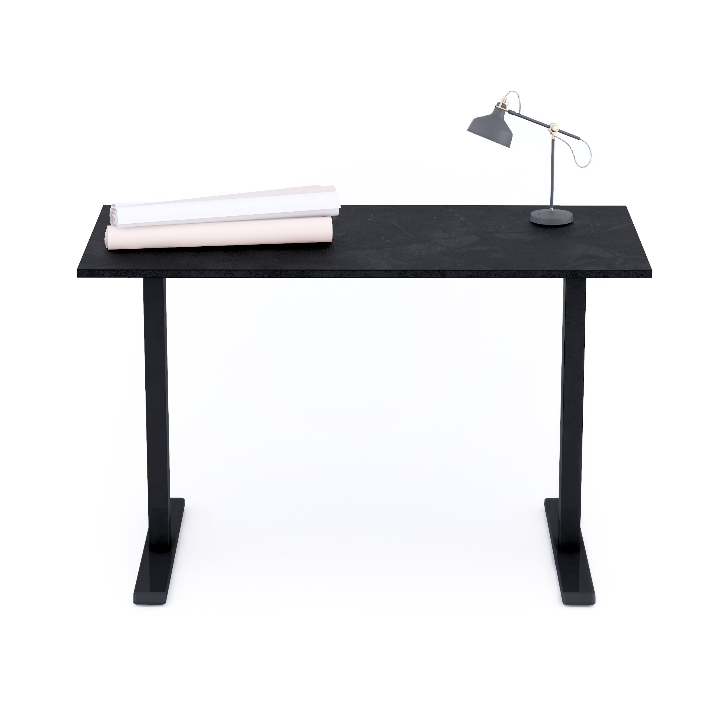 Bureau Clara 120x60, Noir Béton, avec Pieds Fixes Noirs