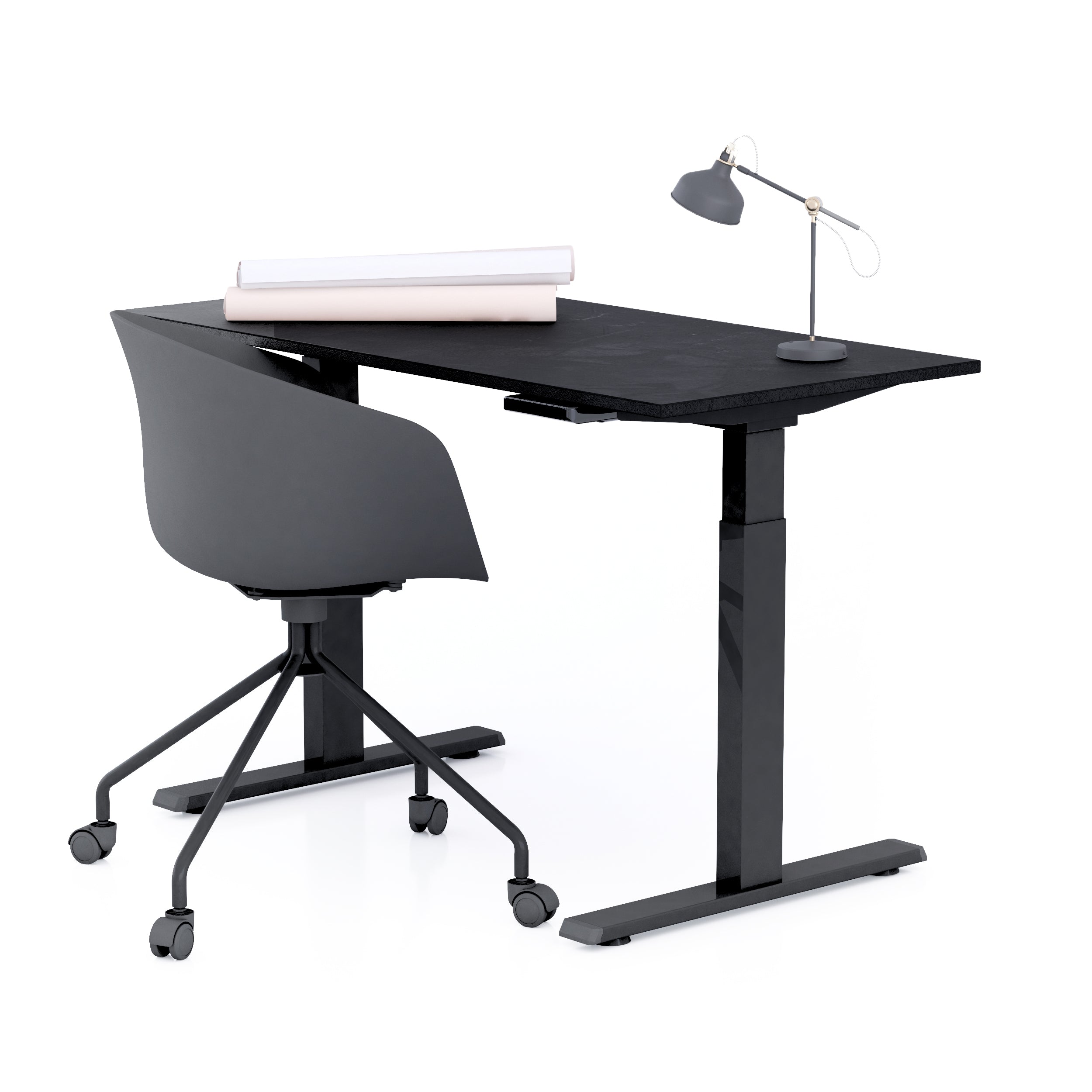 Scrivania Regolabile Clara 120x60 Nero Cemento con Gambe Nere