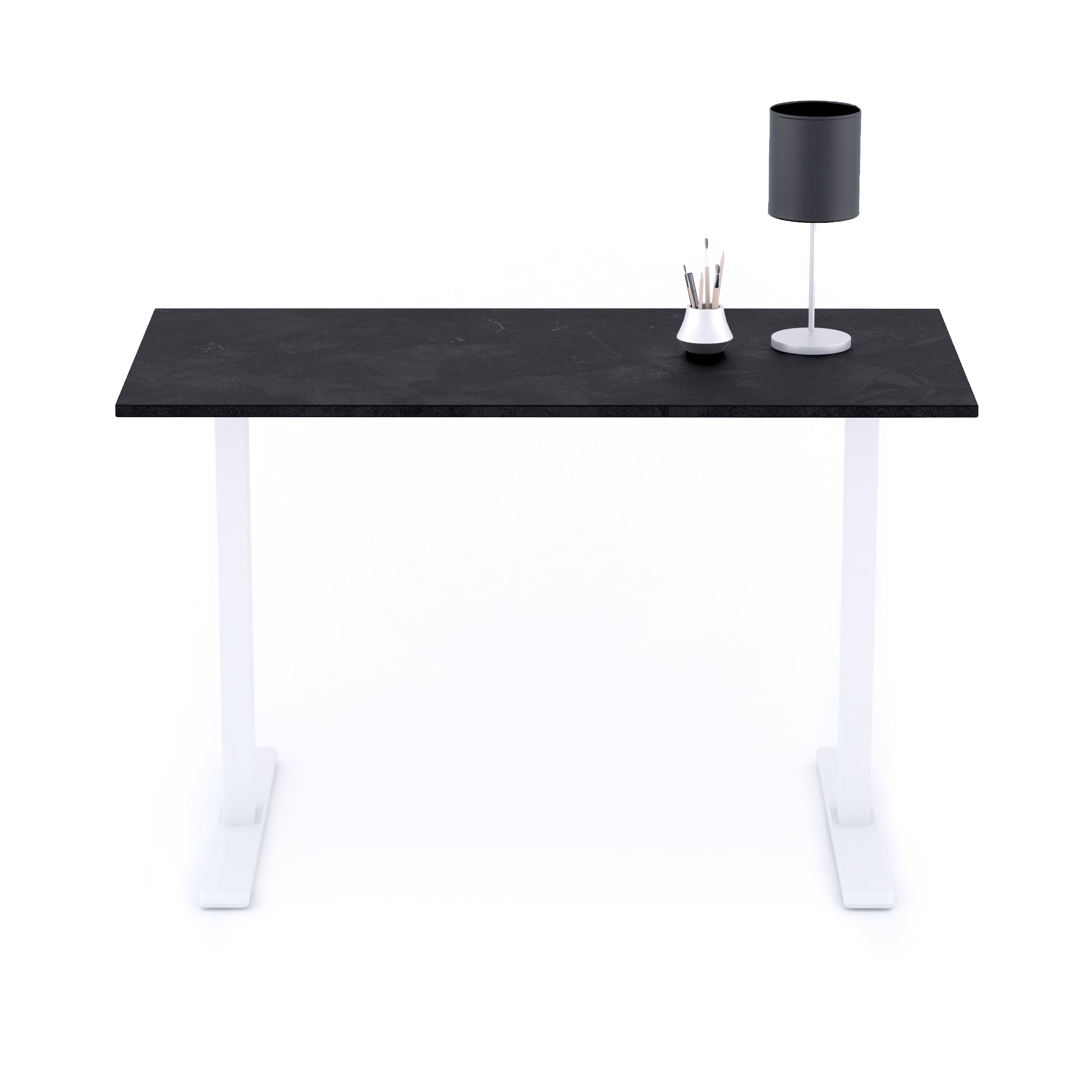 Scrivania Fissa Clara 120x60 Nero Cemento con Gambe Bianche - Immagine dettaglio 1