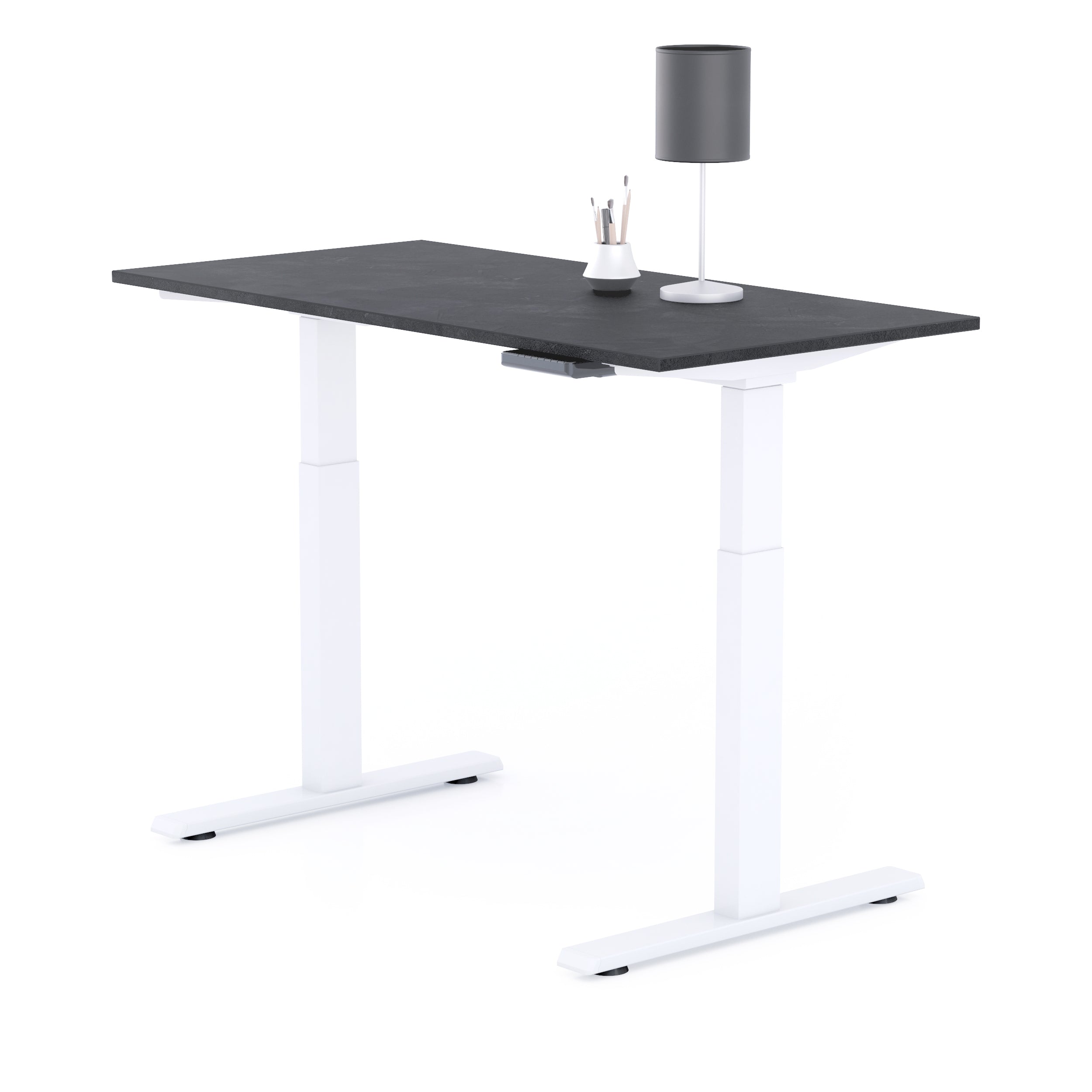 Scrivania Regolabile Clara 120x60 Nero Cemento con Gambe Bianche - Immagine dettaglio 1