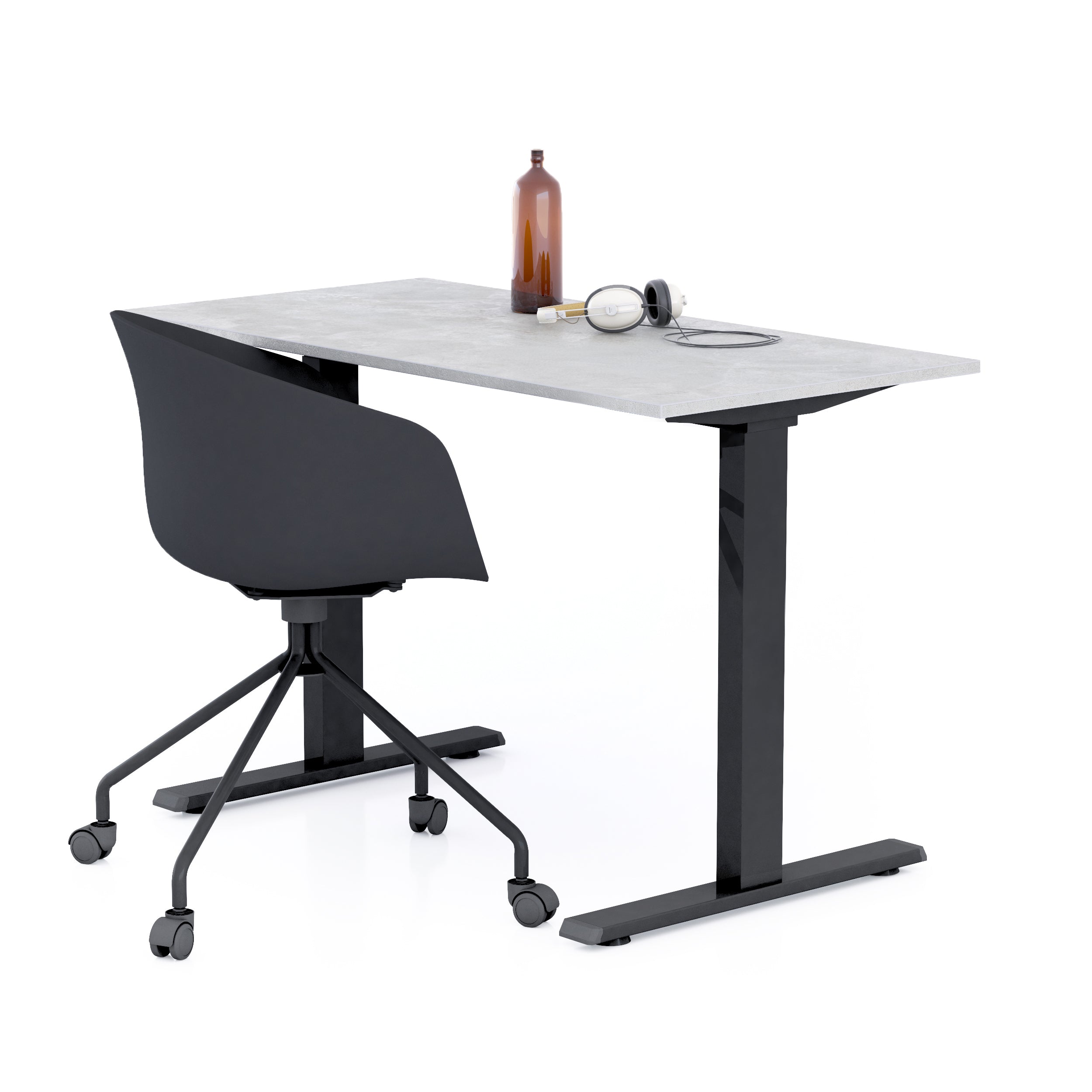 Scrivania Fissa Clara 120x60 Grigio Cemento con Gambe Nere