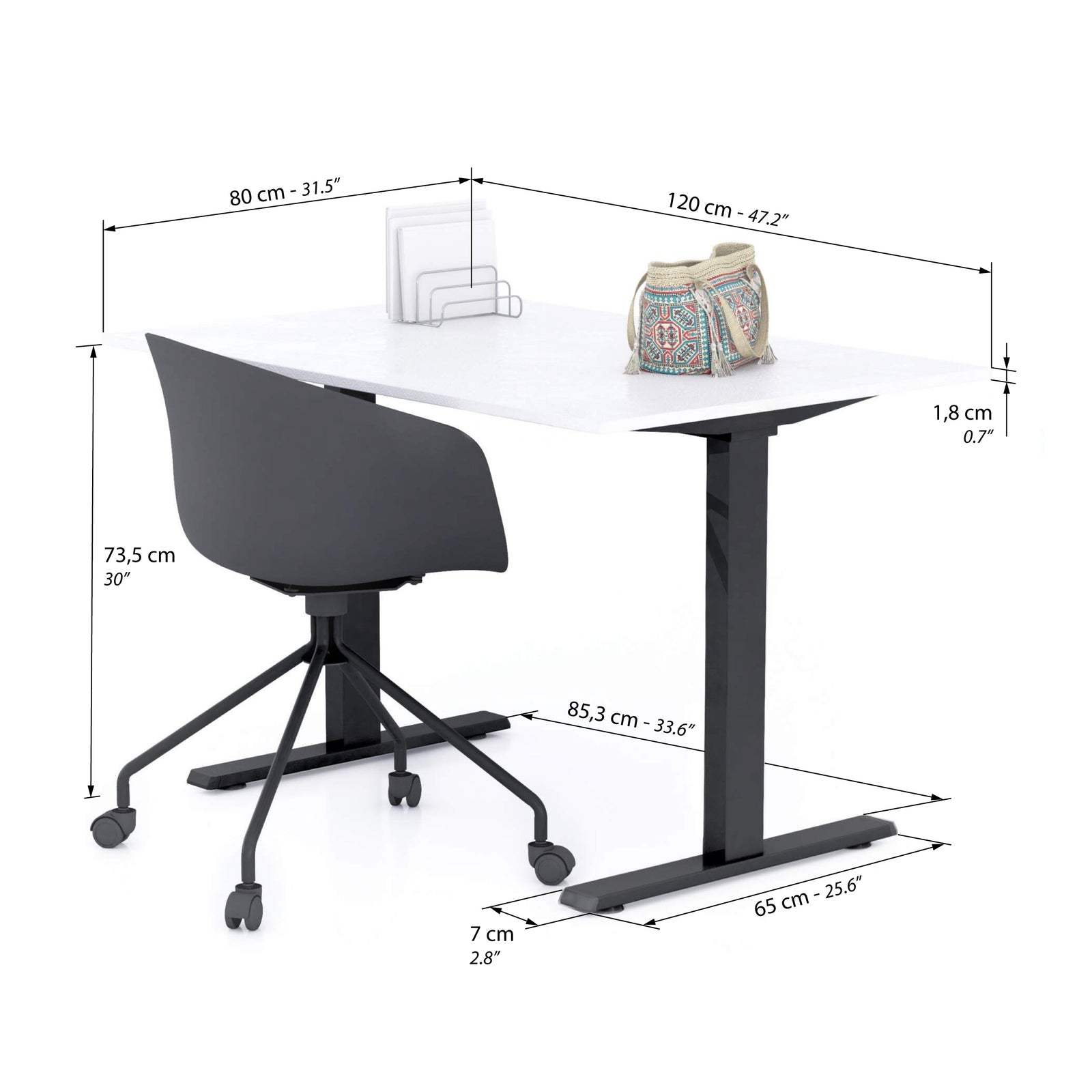 Bureau Clara 120x80 wit beton met zwarte Poten - Immagine tecnica 1