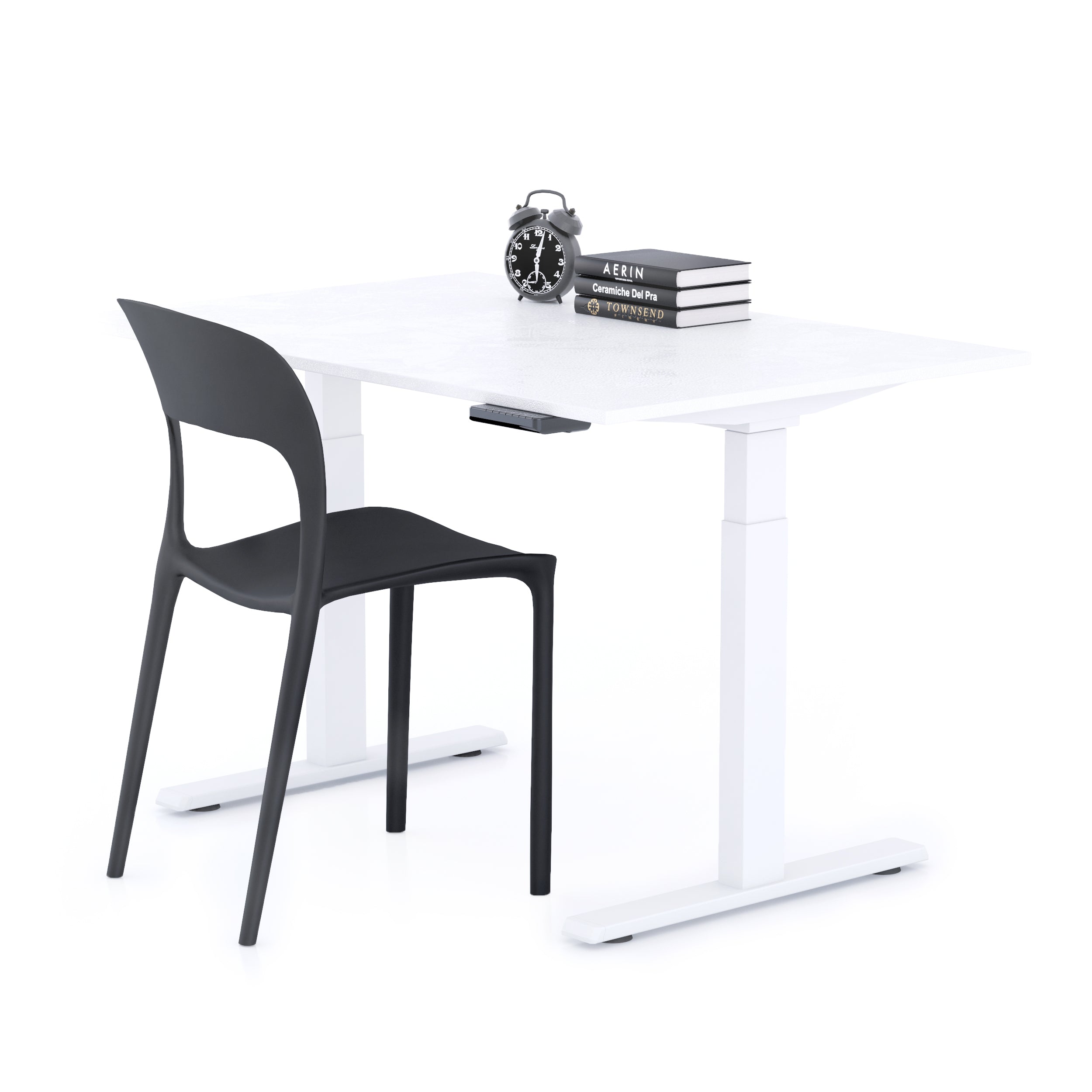 Bureau assis/debout Clara 120x80 Blanc Béton avec pieds blancs