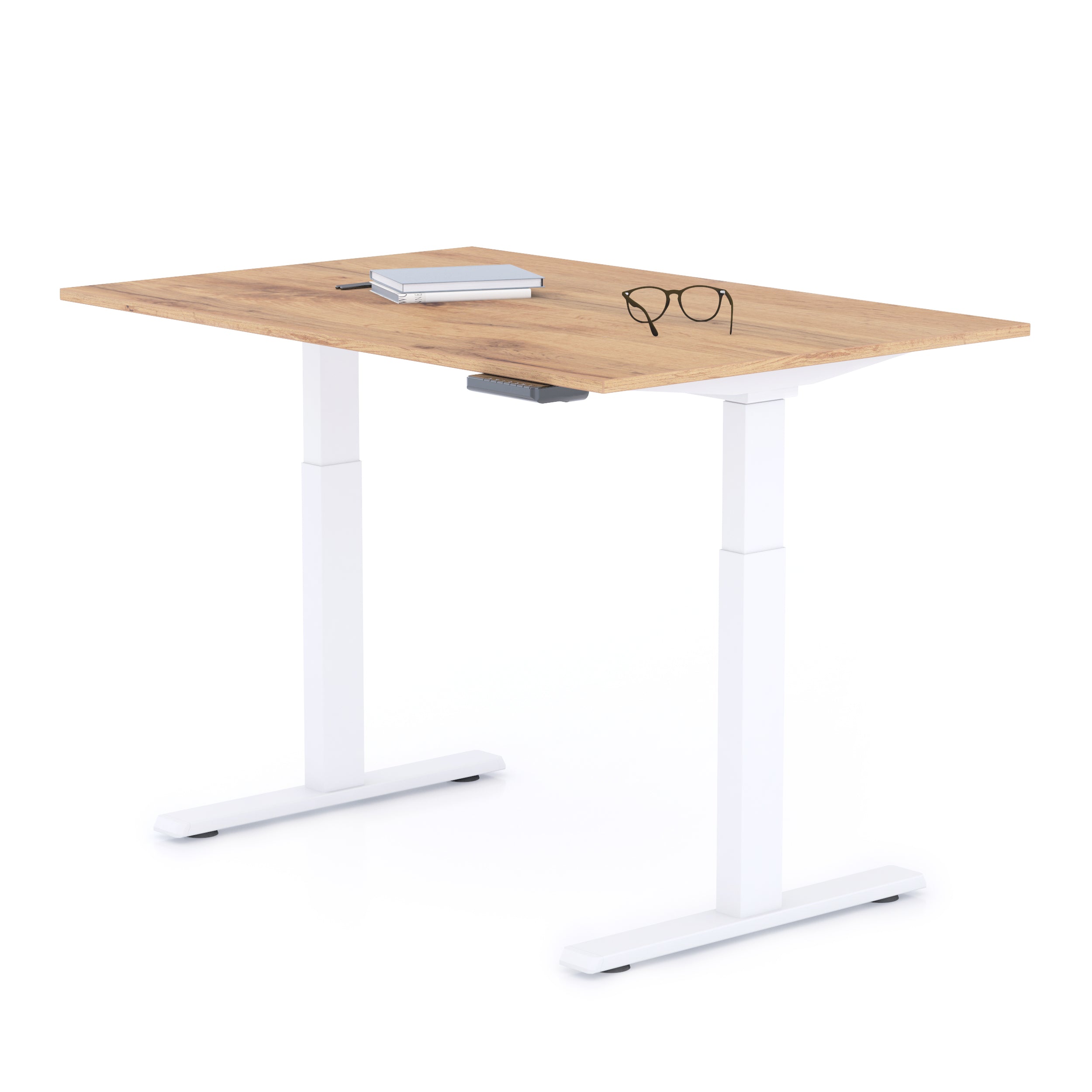 Verstellbarer Schreibtisch Clara 120x80 Eiche Rustikal mit weissen Beinen - Detail image 1