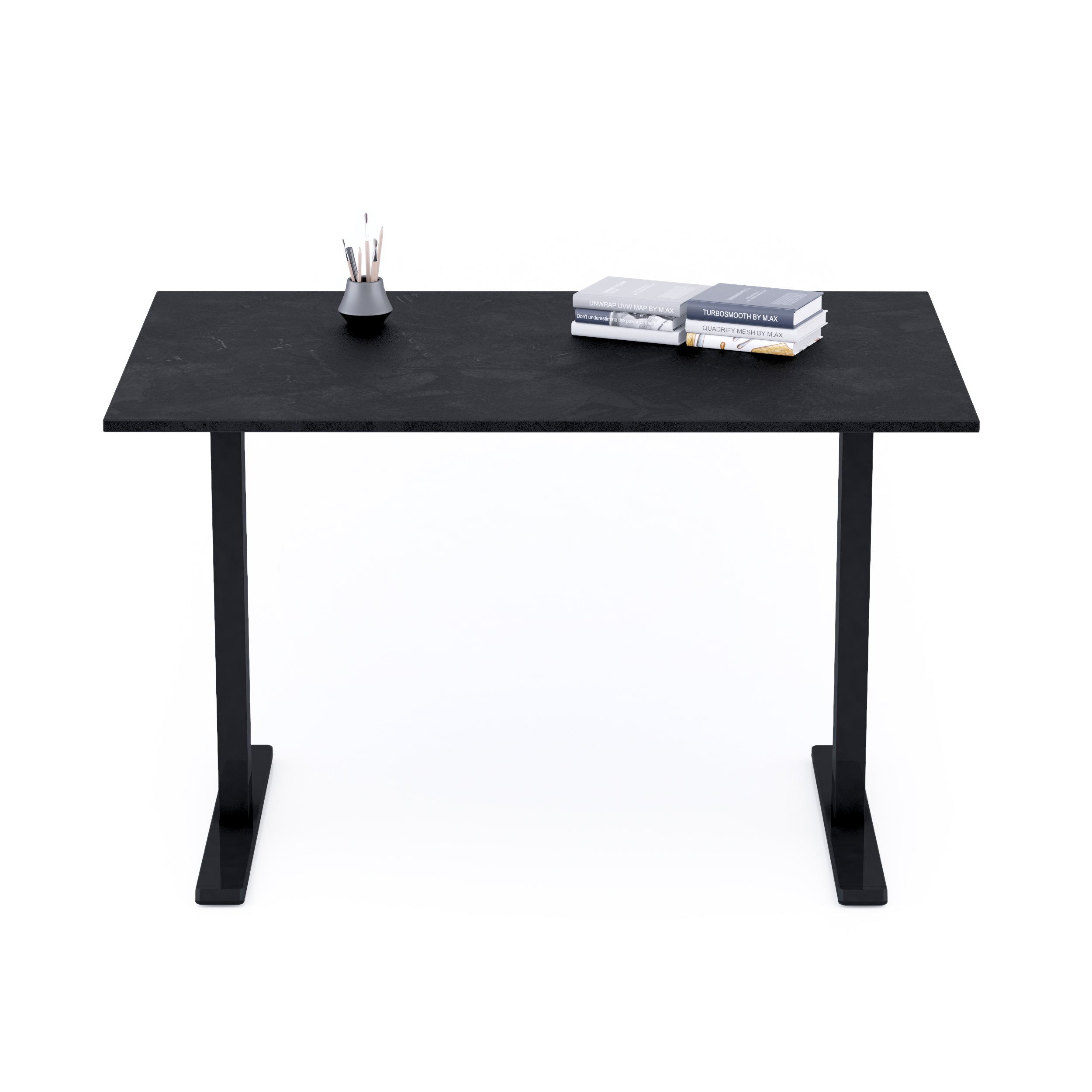 Bureau Clara 120x80, Noir Béton, avec Pieds Fixes Noirs - Detail image 1