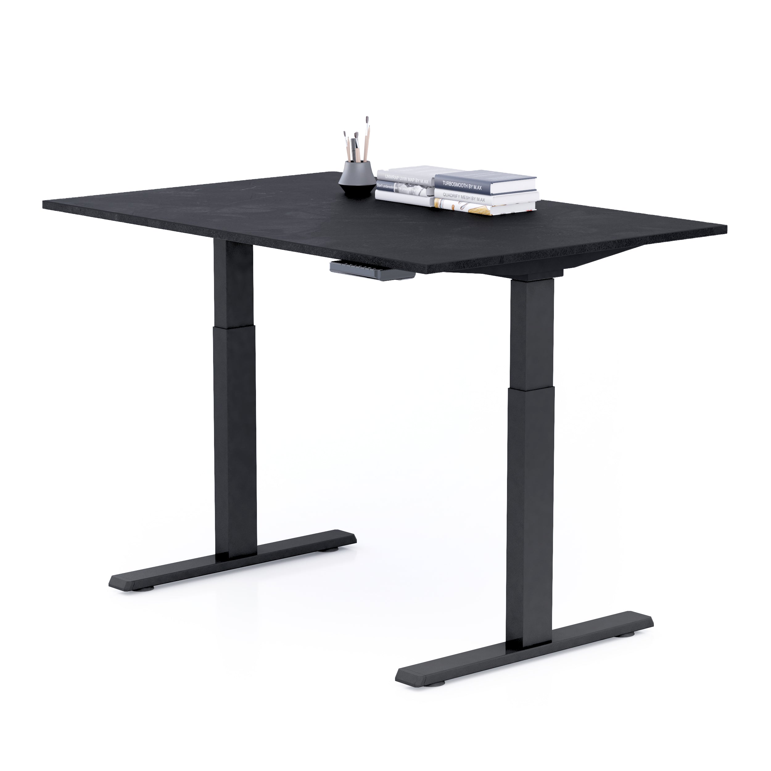 Bureau assis/debout Clara 120x80 Noir Béton avec pieds noirs - Detail image 1