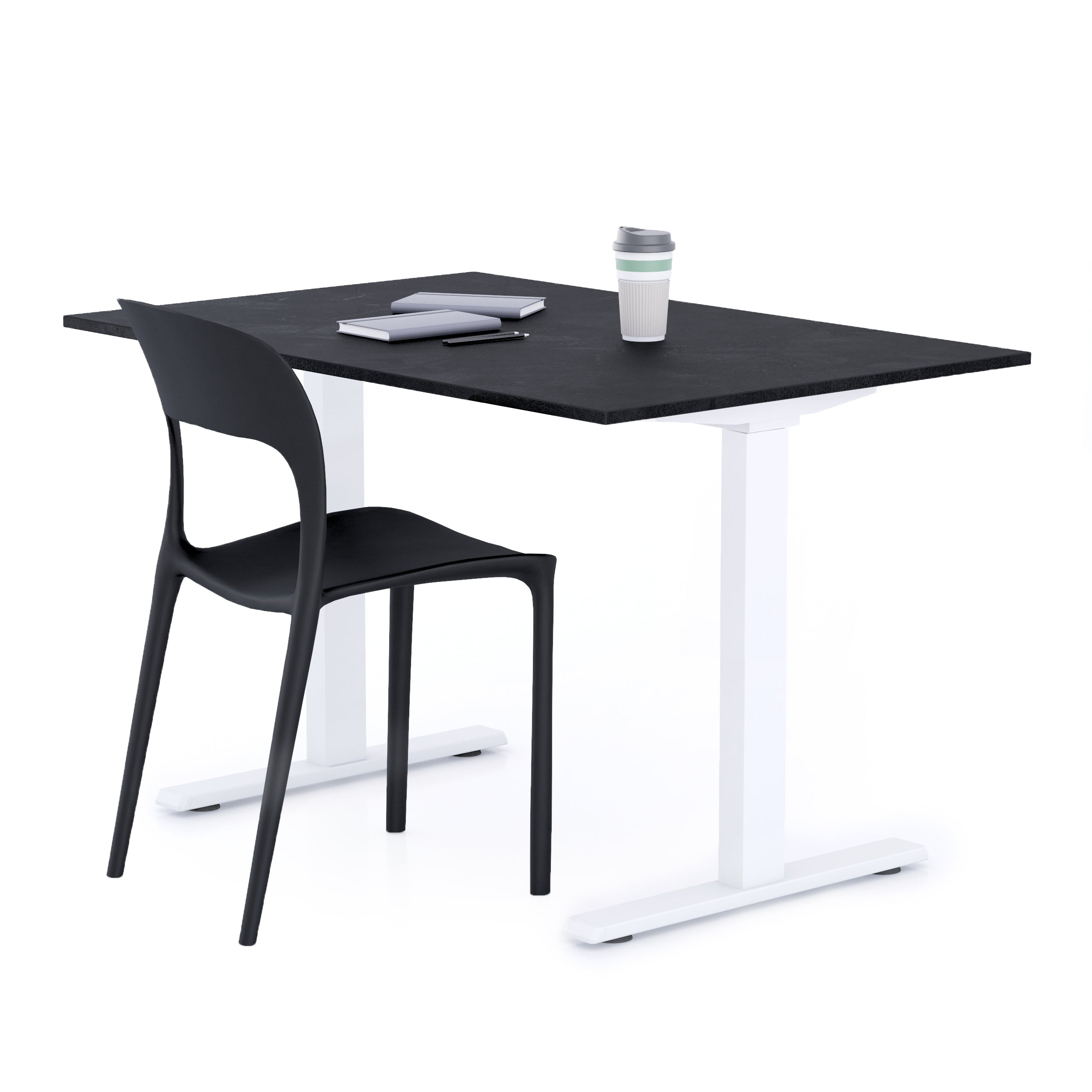Scrivania Fissa Clara 120x80 Nero Cemento con Gambe Bianche - Immagine principale