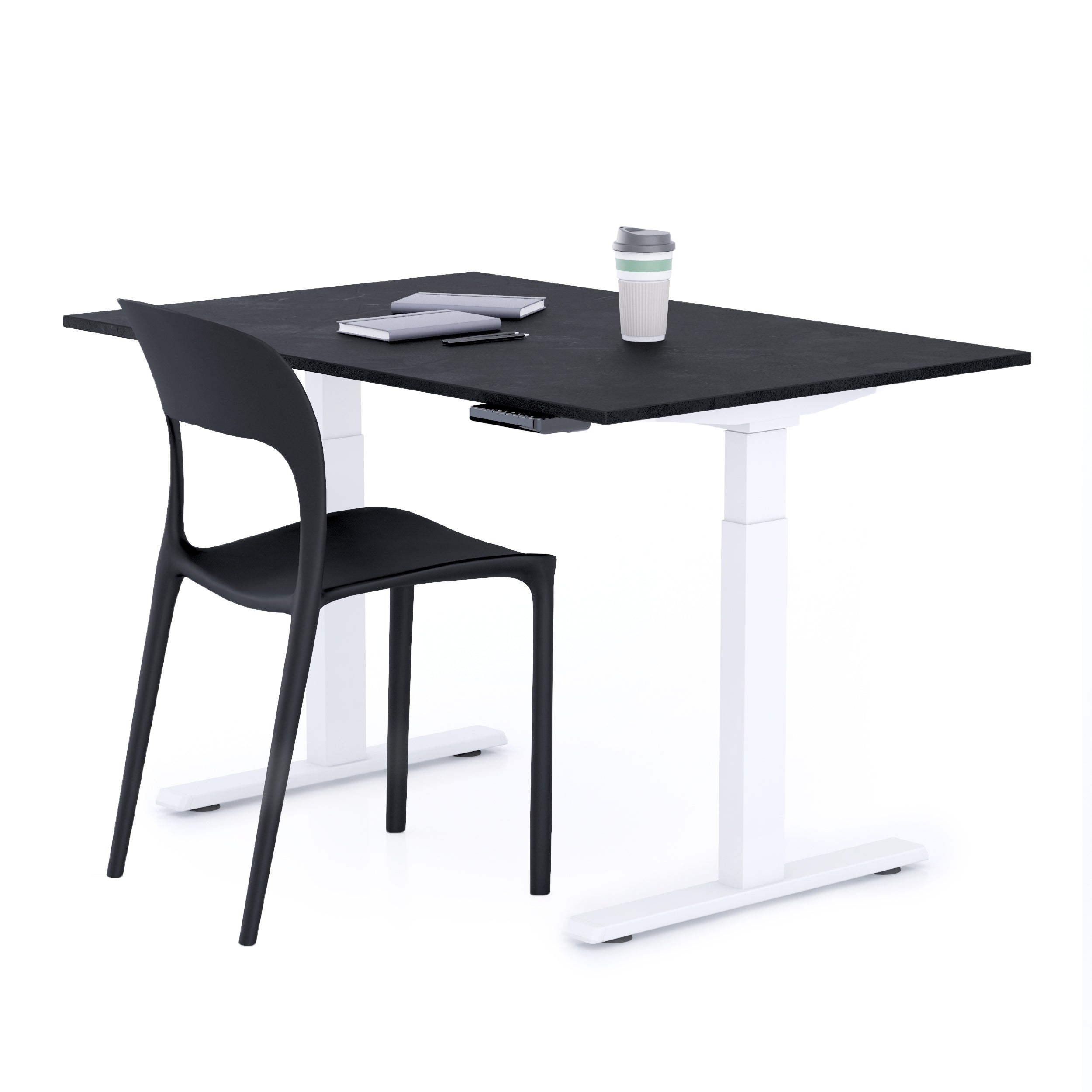 Bureau assis/debout Clara 120x80 Noir Béton avec pieds blancs - Main image