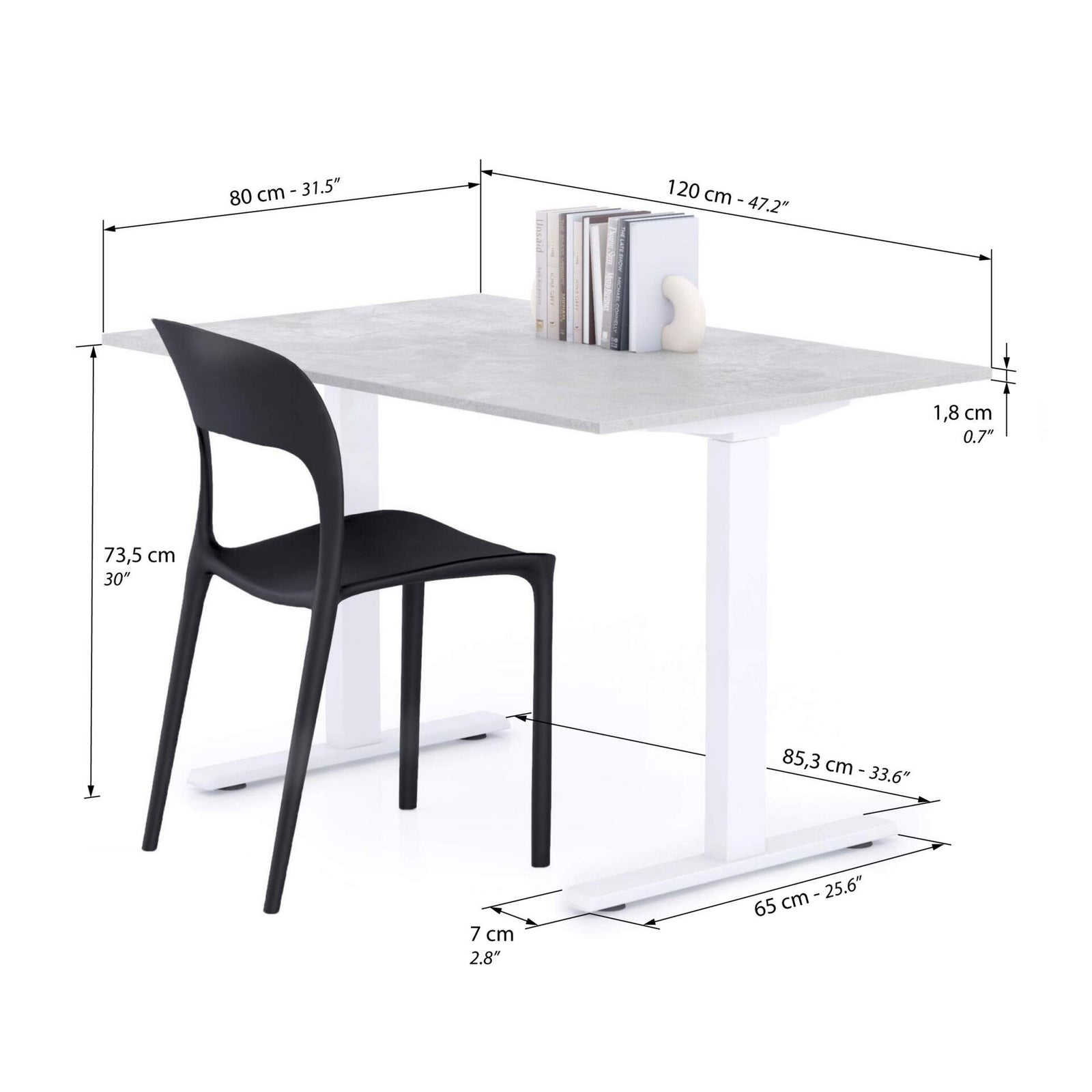 Schreibtisch Clara 120x80 Beton Grau mit Fixen Weißen Beinen - Immagine tecnica 1