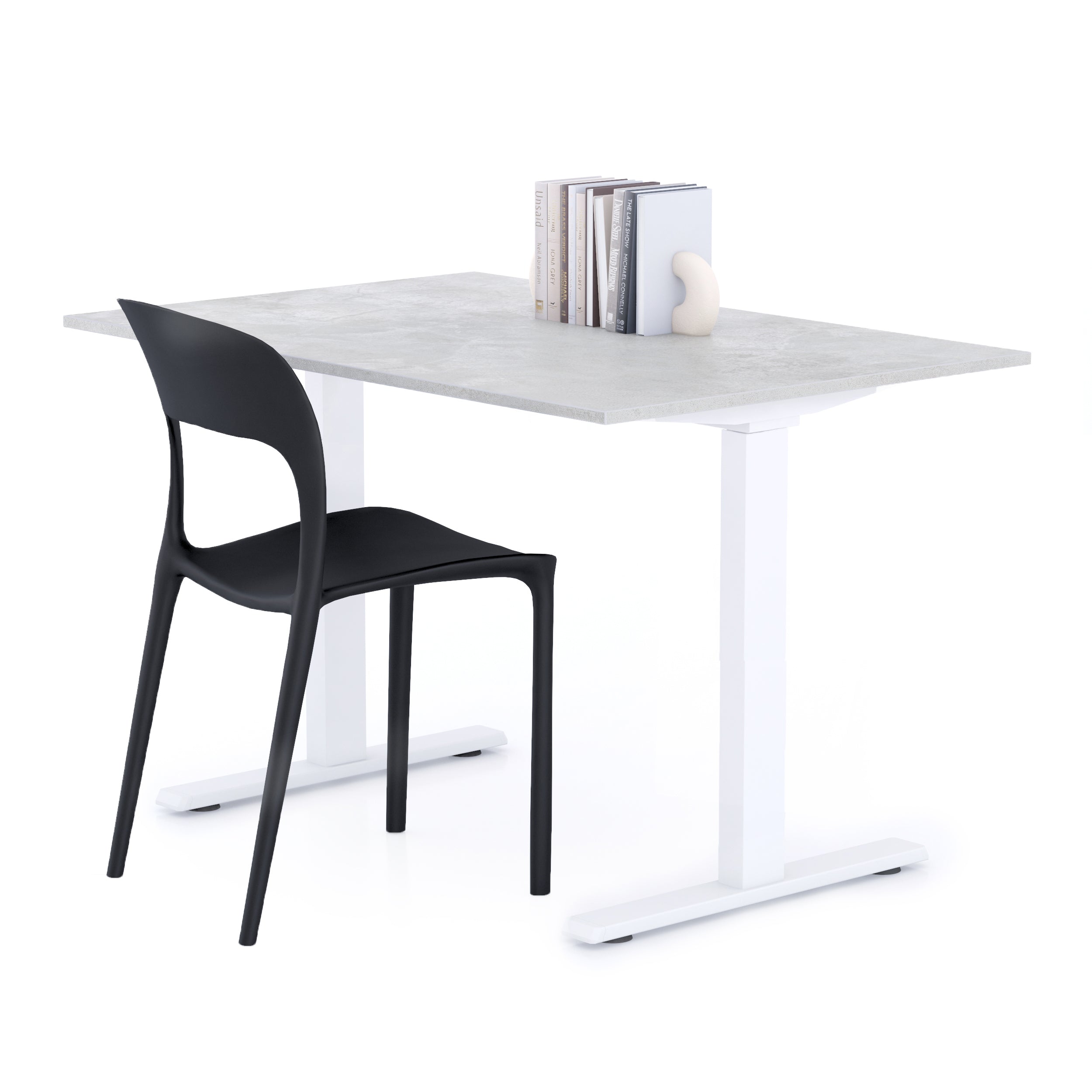 Bureau Clara 120x80, Gris Béton, avec Pieds Fixes Blancs