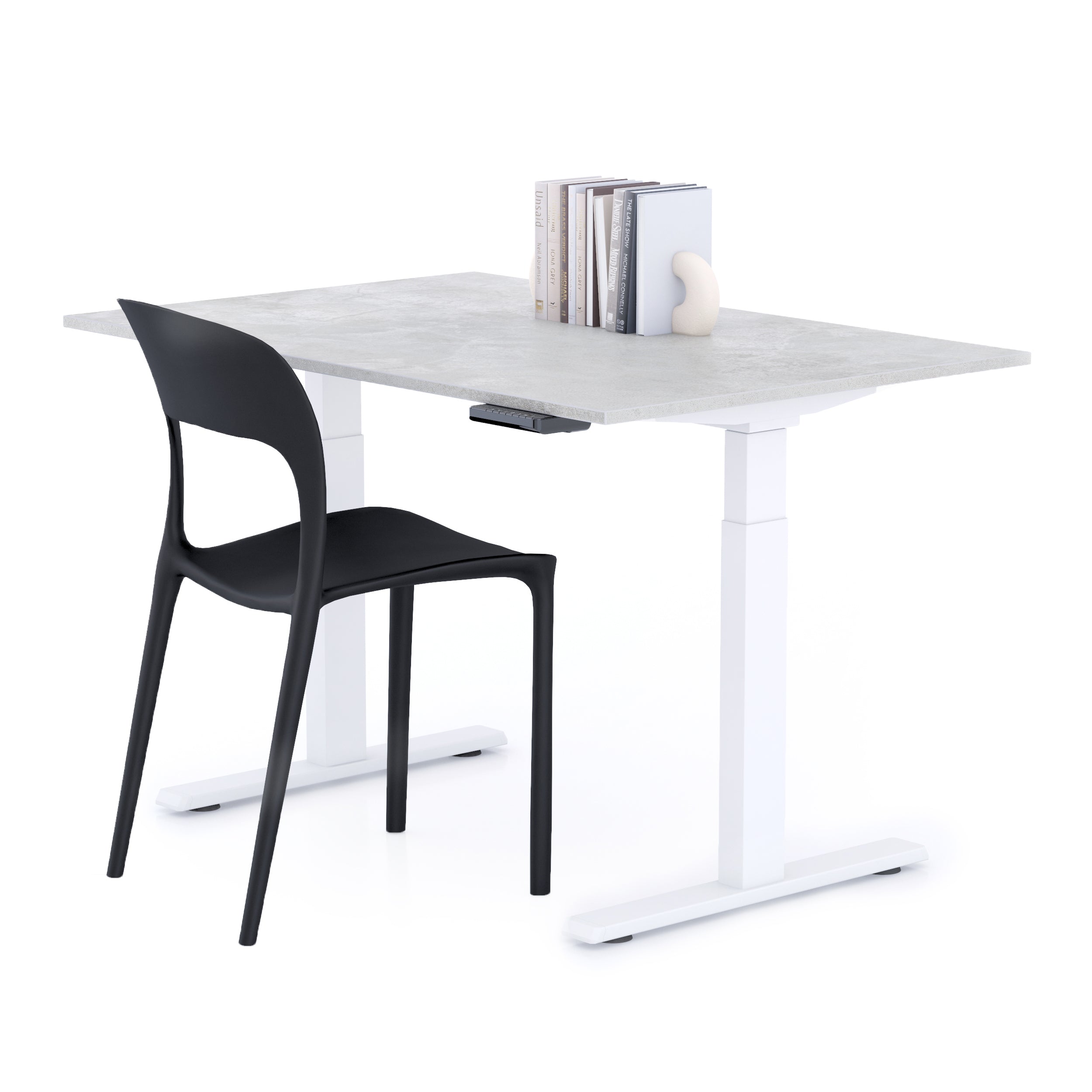 Bureau assis/debout Clara 120x80 Gris Béton avec pieds blancs