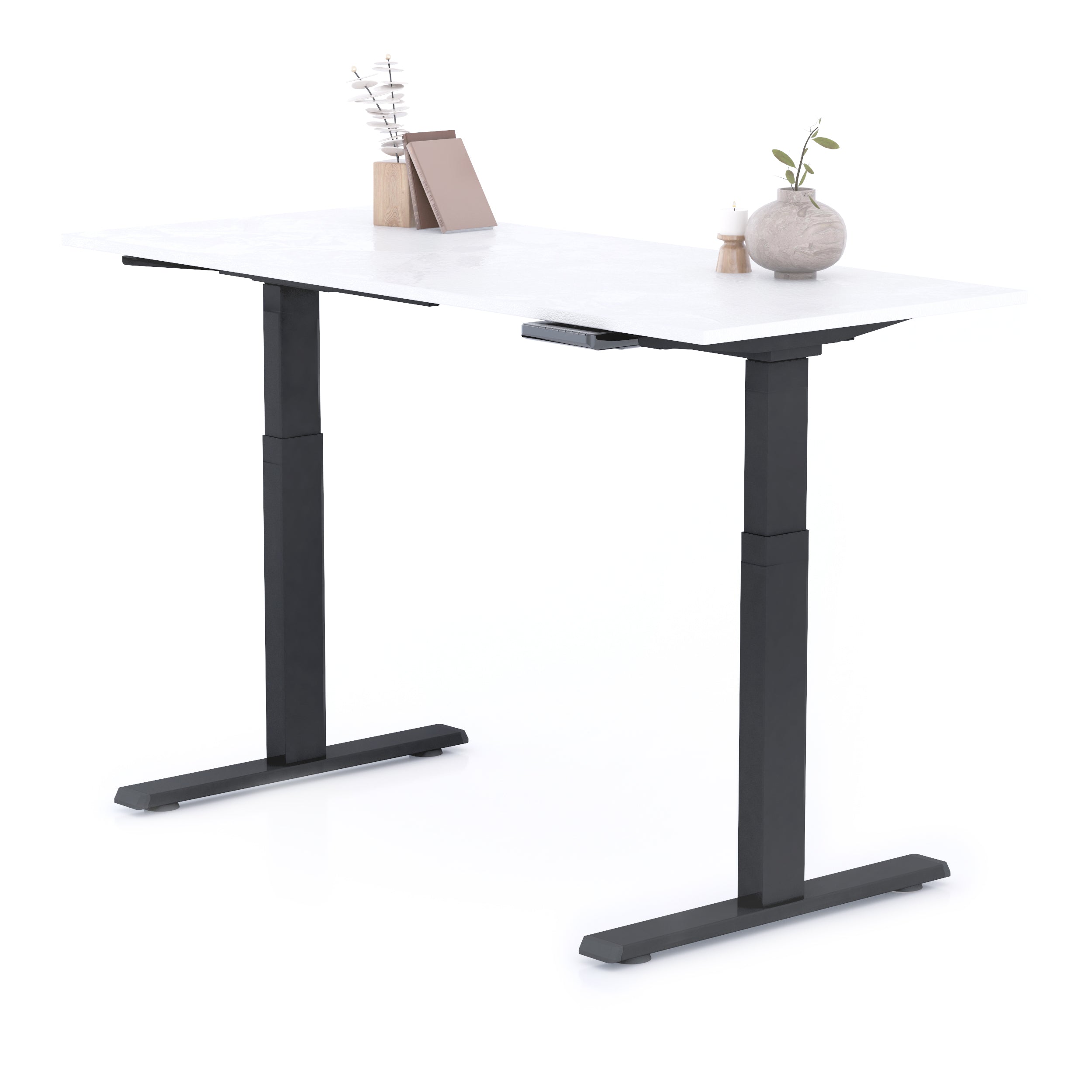Scrivania Regolabile Clara 140x60 Bianco Cemento con Gambe Nere - Immagine dettaglio 2