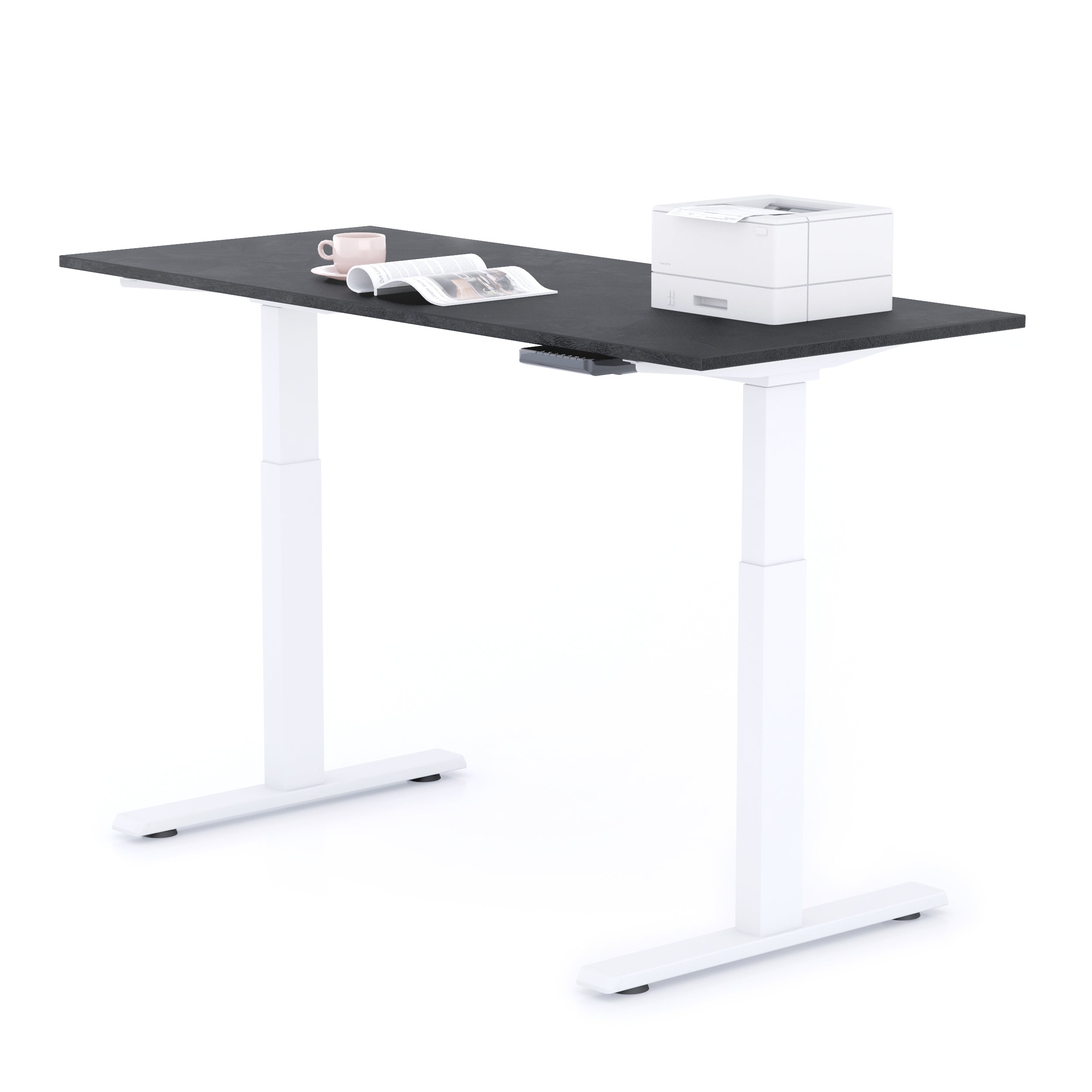 Bureau assis/debout Clara 140x60 Noir Béton avec pieds blancs
