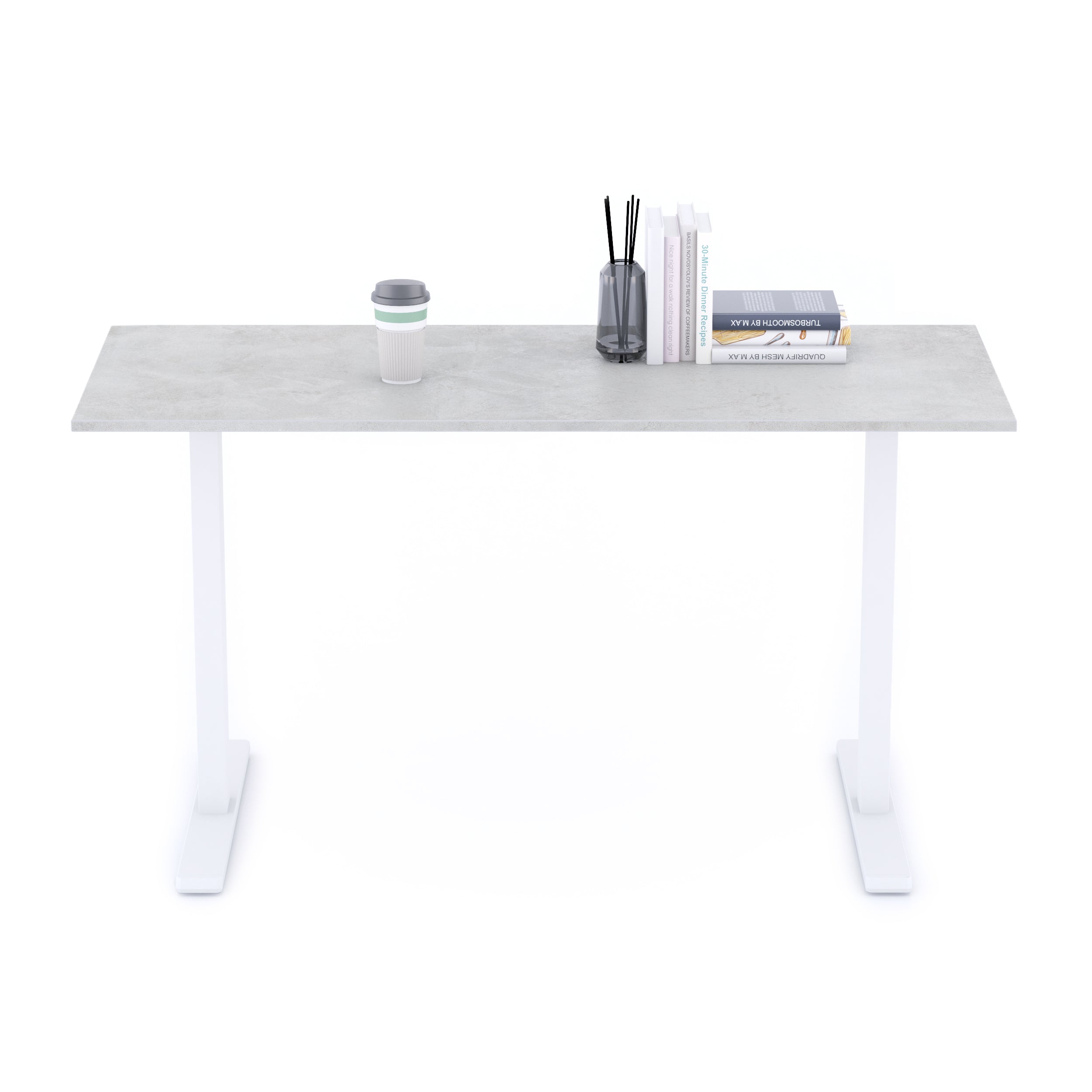 Bureau Clara 140x60, Gris Béton, avec Pieds Fixes Blancs